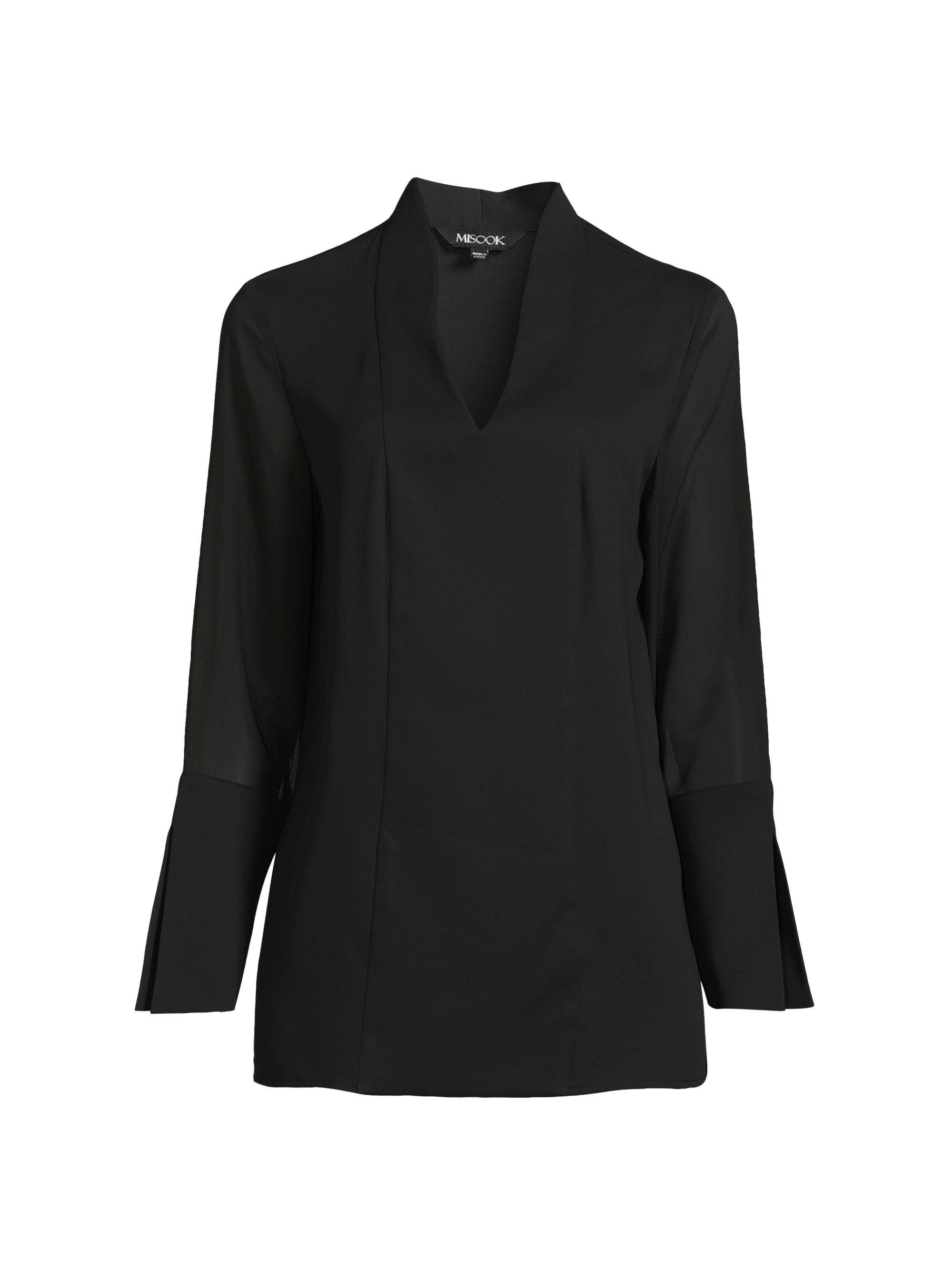 Misook Women's Crepe De Chine Sheer-Sleeve Heritage-Fit Blouse - Black