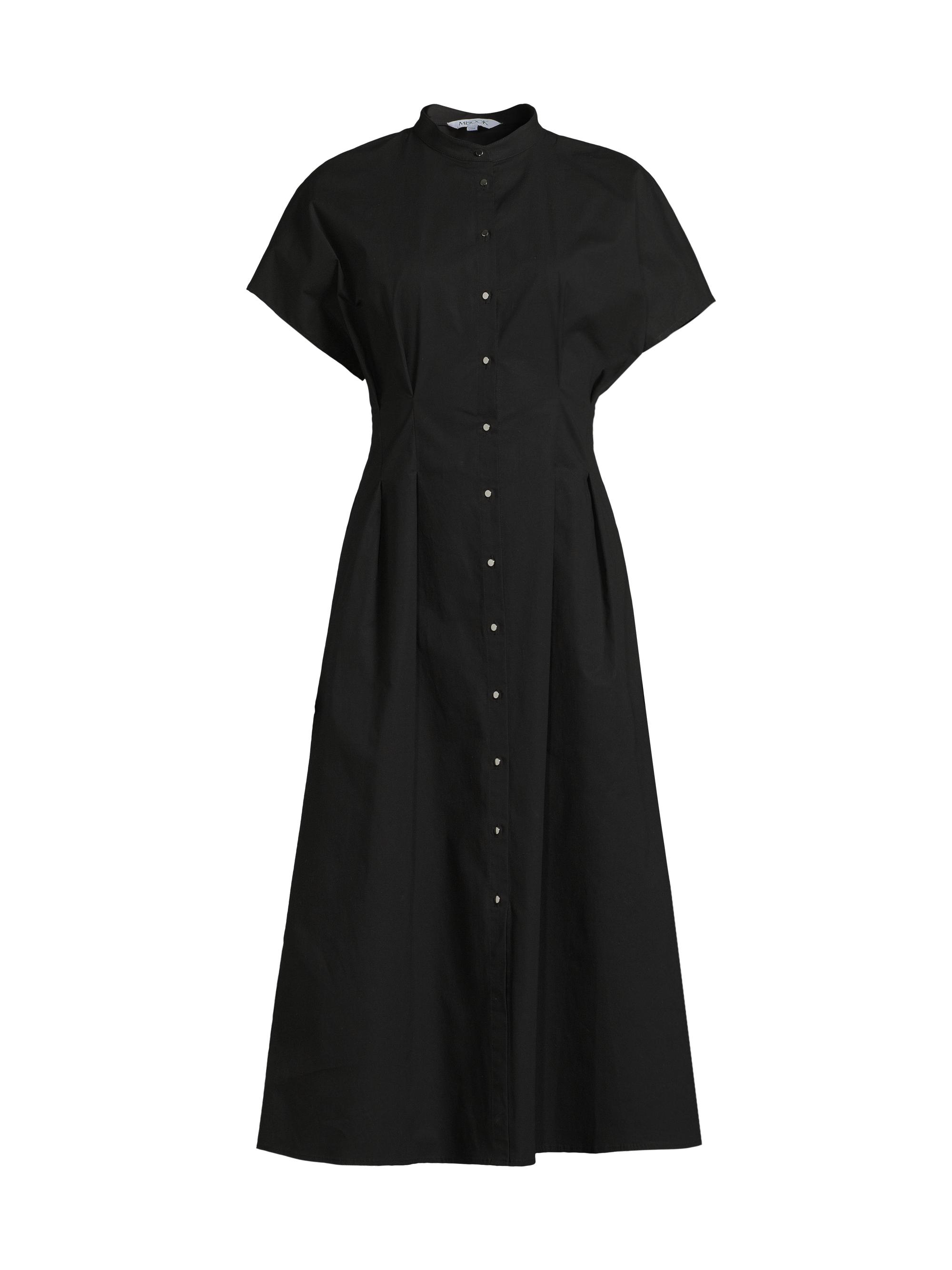 Misook Women's Pleated Striped Cotton Modern-Fit Fit & Flare Midi-Dress - Black