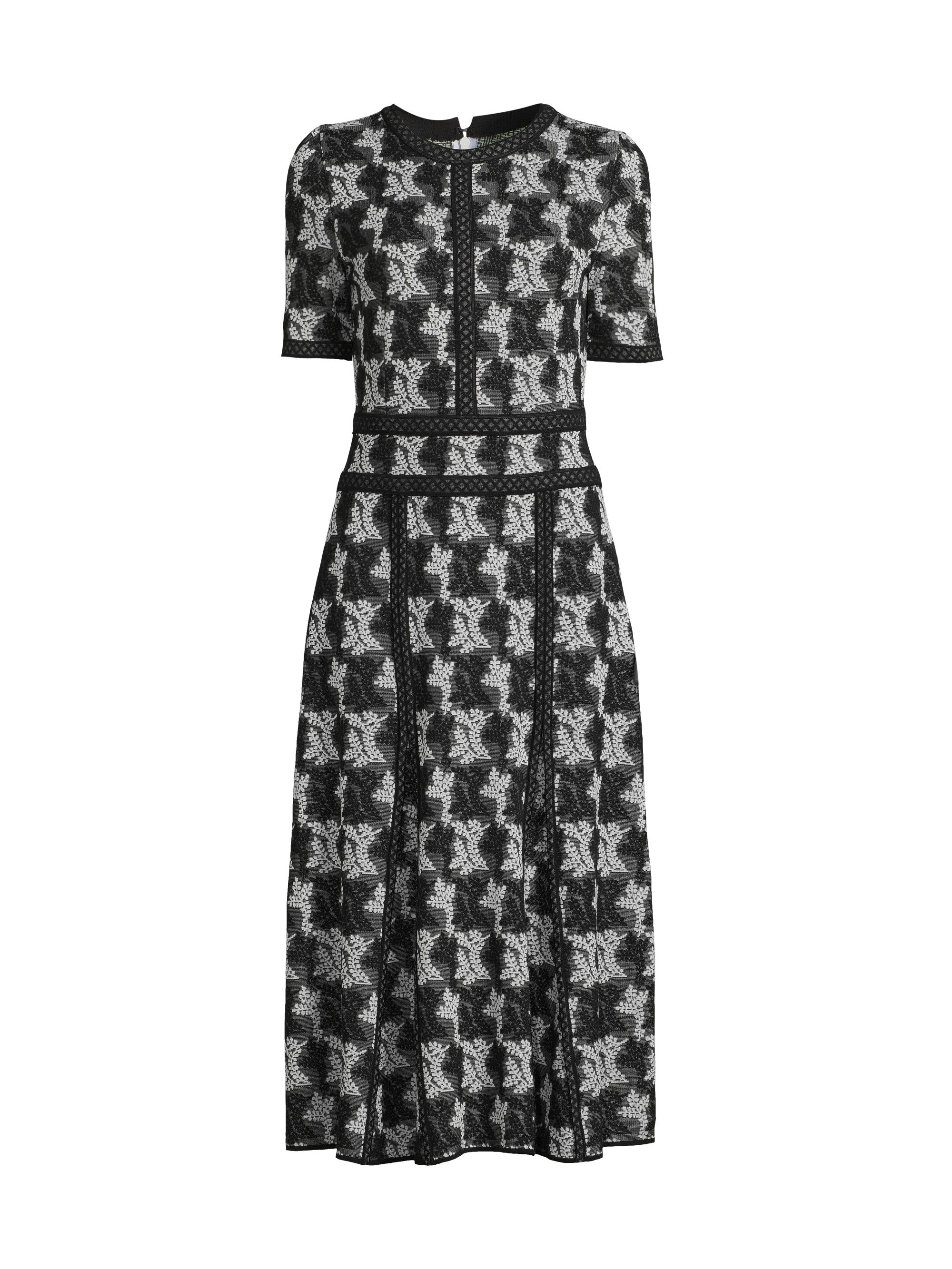 Misook Women's Intarsia-Knit Cotton Fit & Flare Midi-Dress - Black White