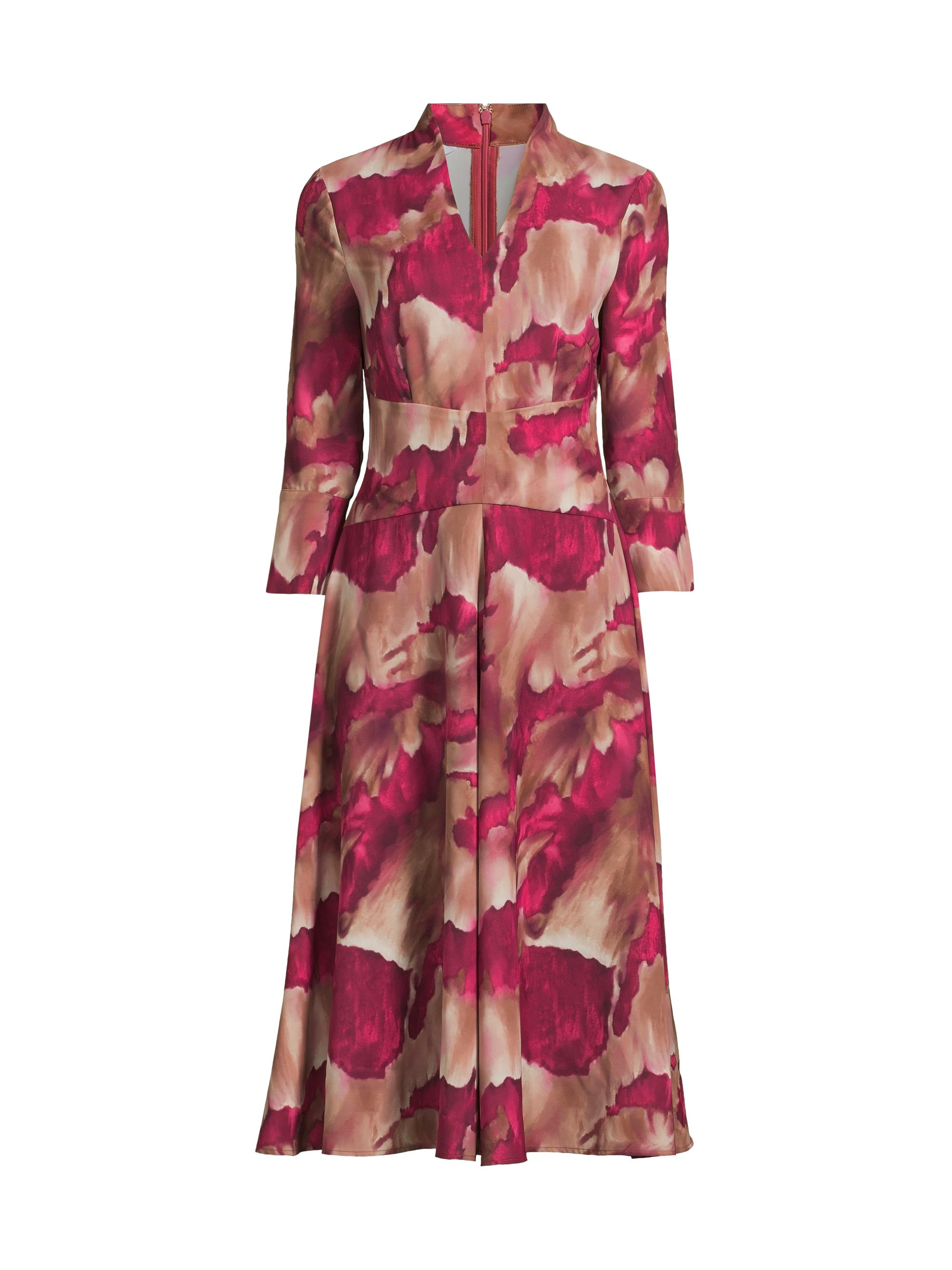 Misook Women's Watercolor Print Modern-Fit Midi-Dress - Pink Flash Rose Bud