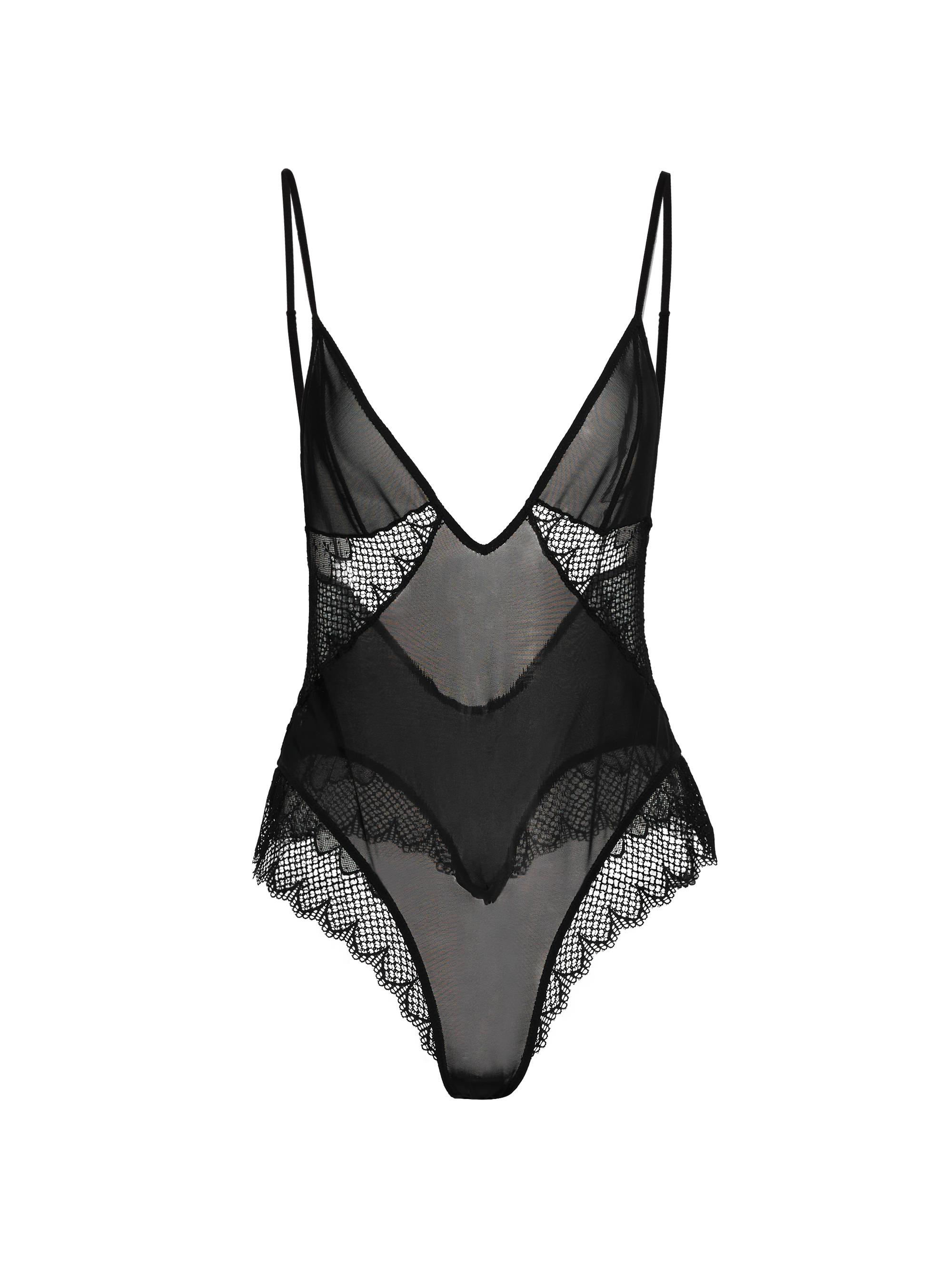 Kiki de Montparnasse Women's Clementine Lace-Trim Bodysuit - Black