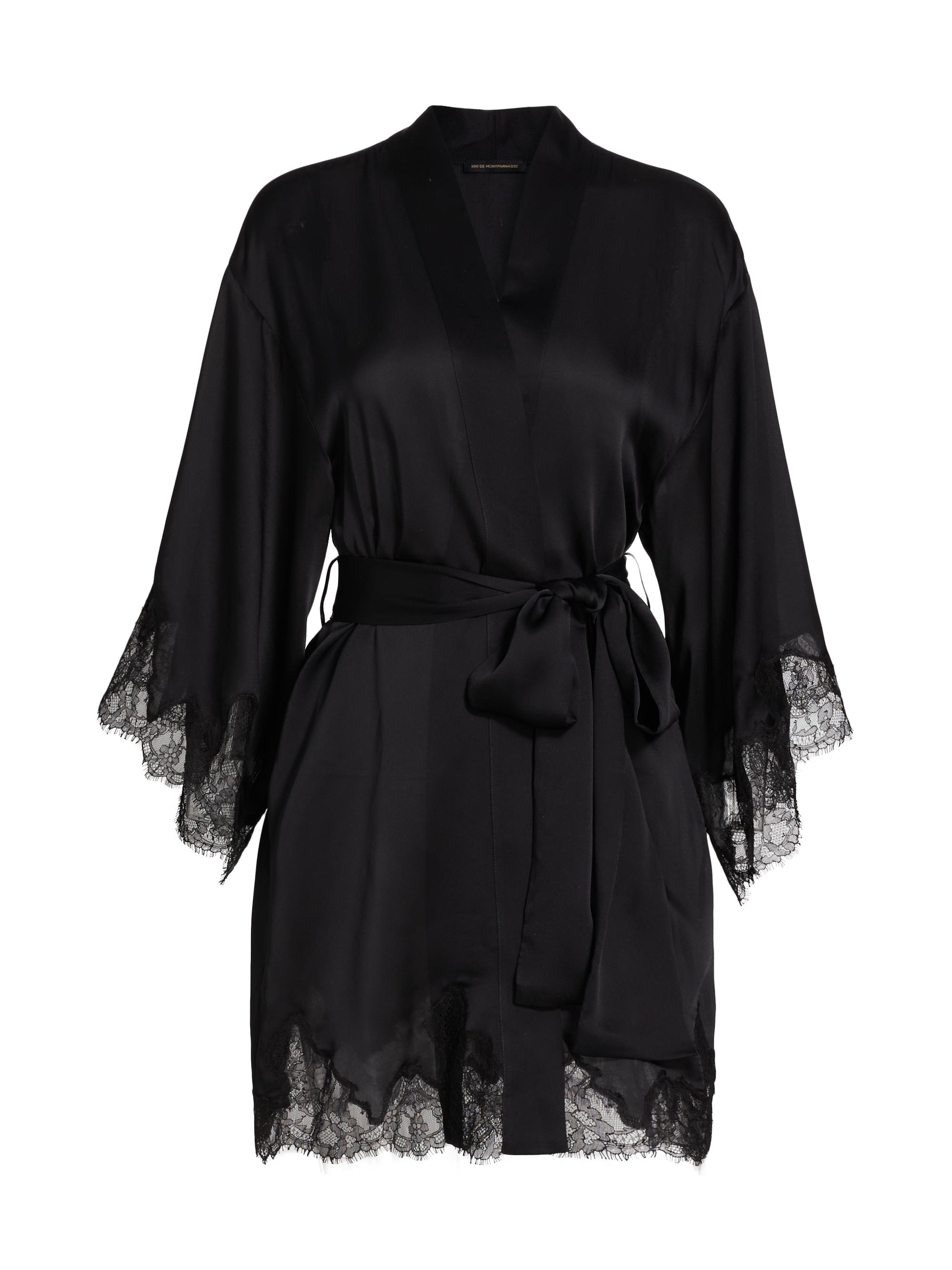 Kiki de Montparnasse Women's Giselle Silk & Lace Robe - Black