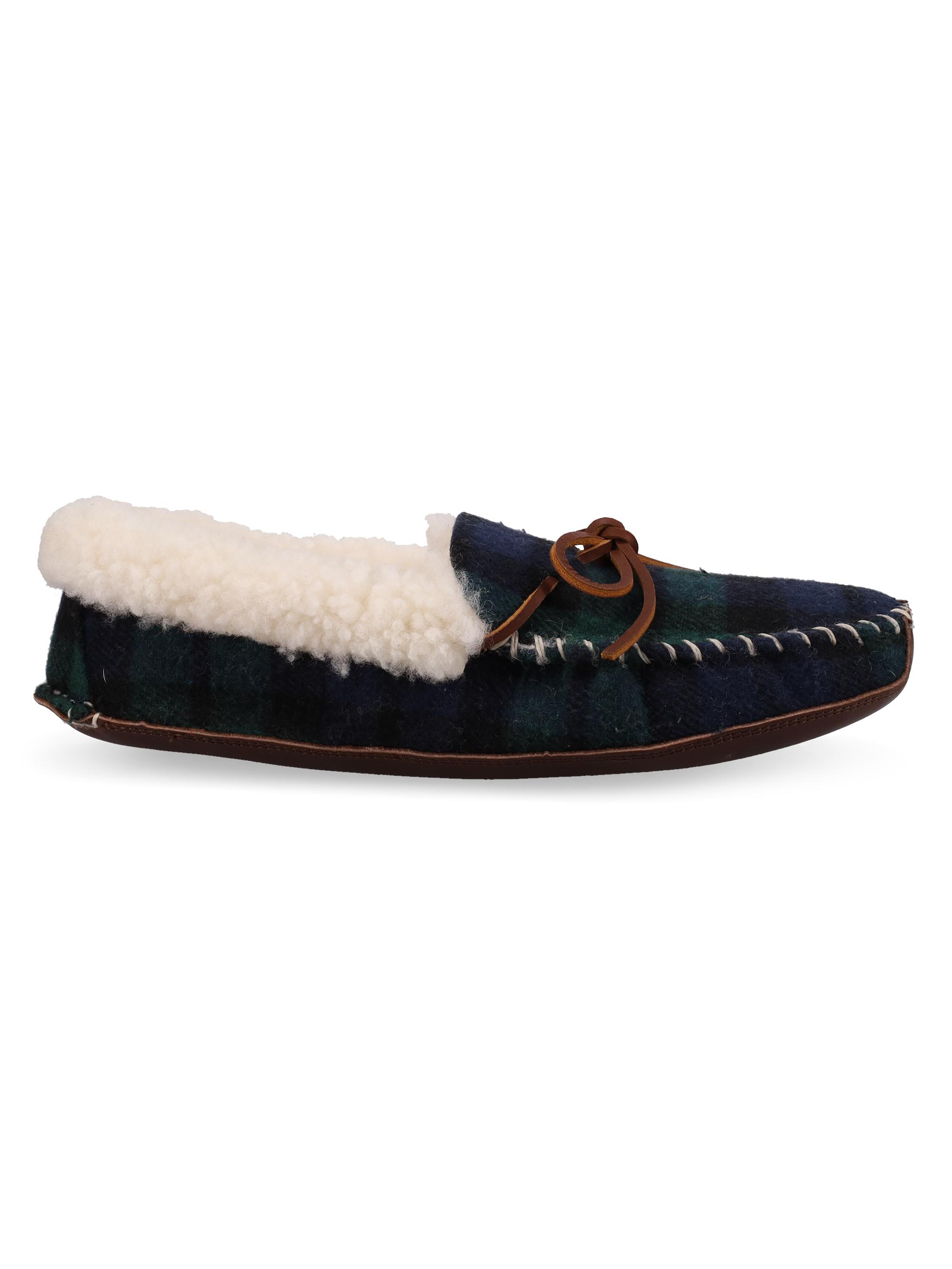 Polo Ralph Lauren Men's Yarmond Plaid Cotton & Shearling Slippers - Blackwatch Plaid