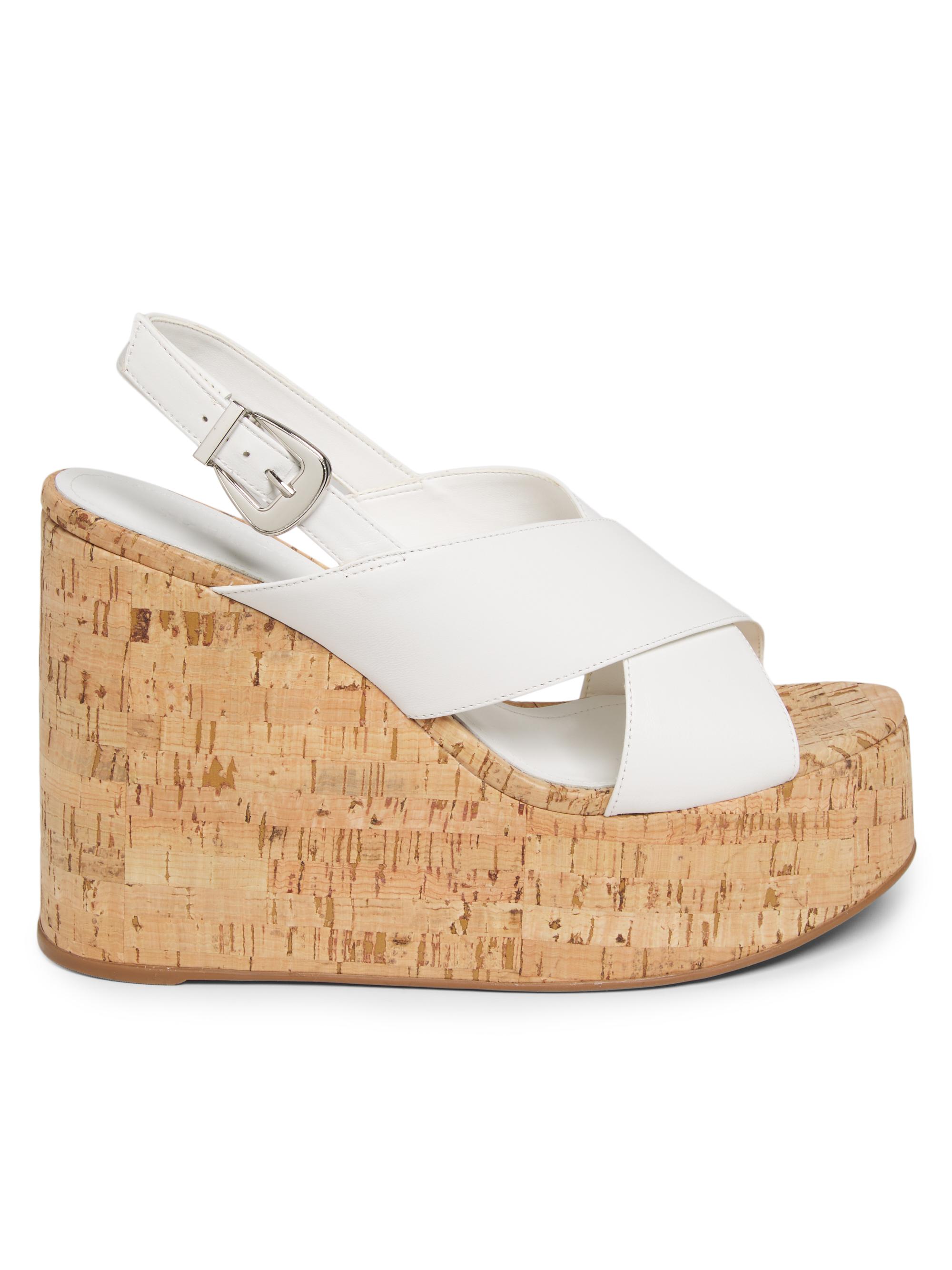 Schutz Women's Jennifer Leather Cork WedgeSandals - White