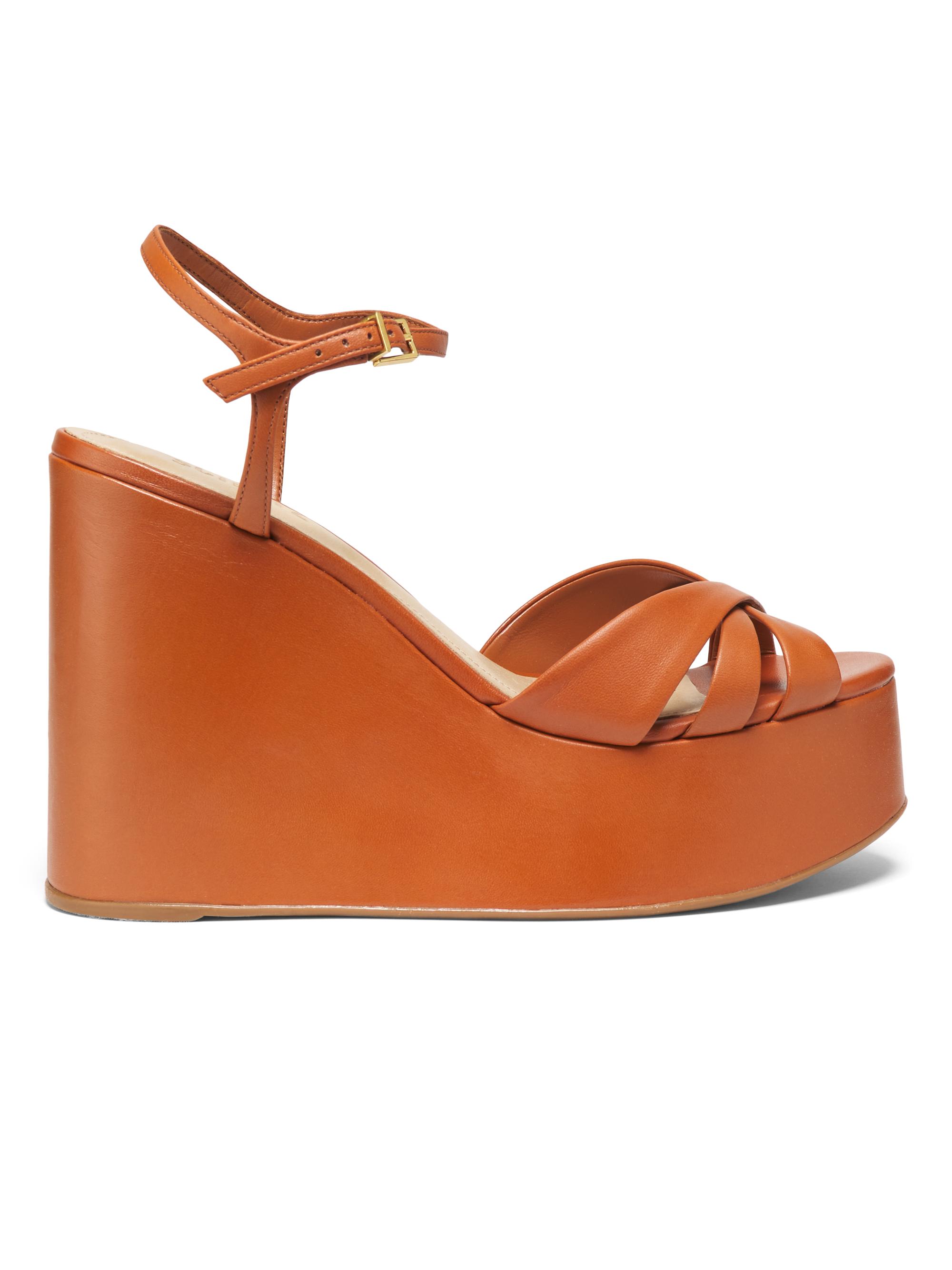 Schutz Women's Keefa Crisscross Leather Wedge Sandals - Brown