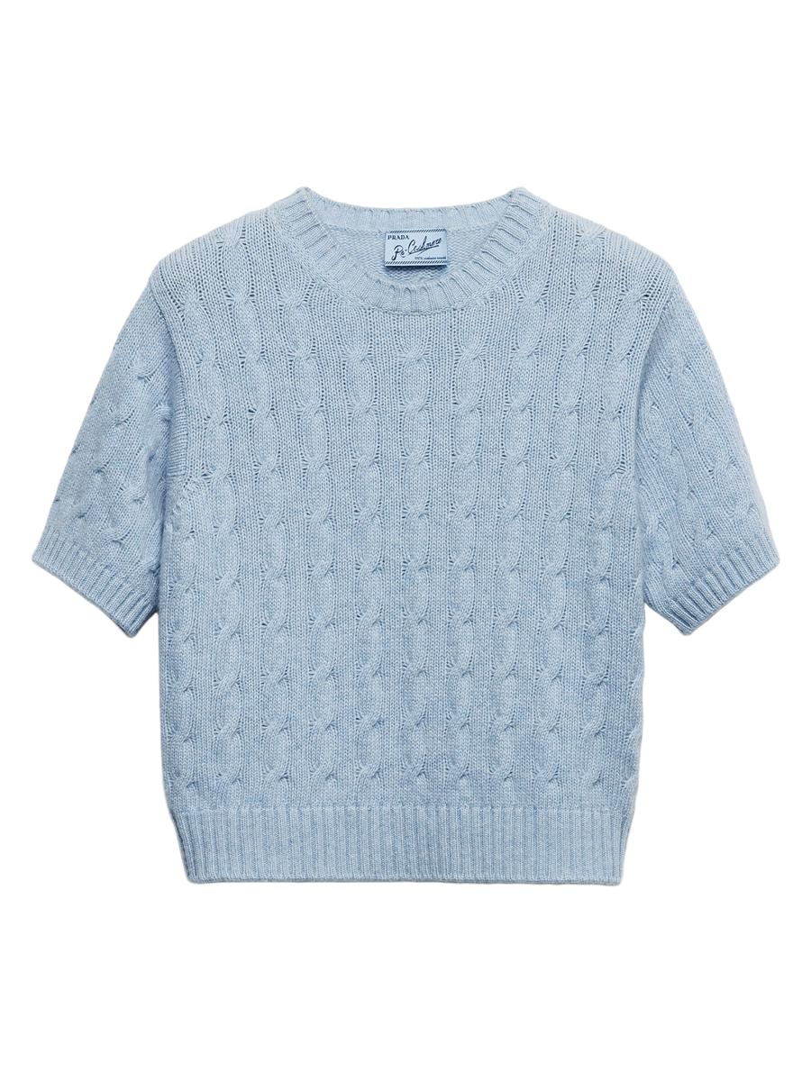 Prada Women's Cable-knit Cashmere Sweater In Blue