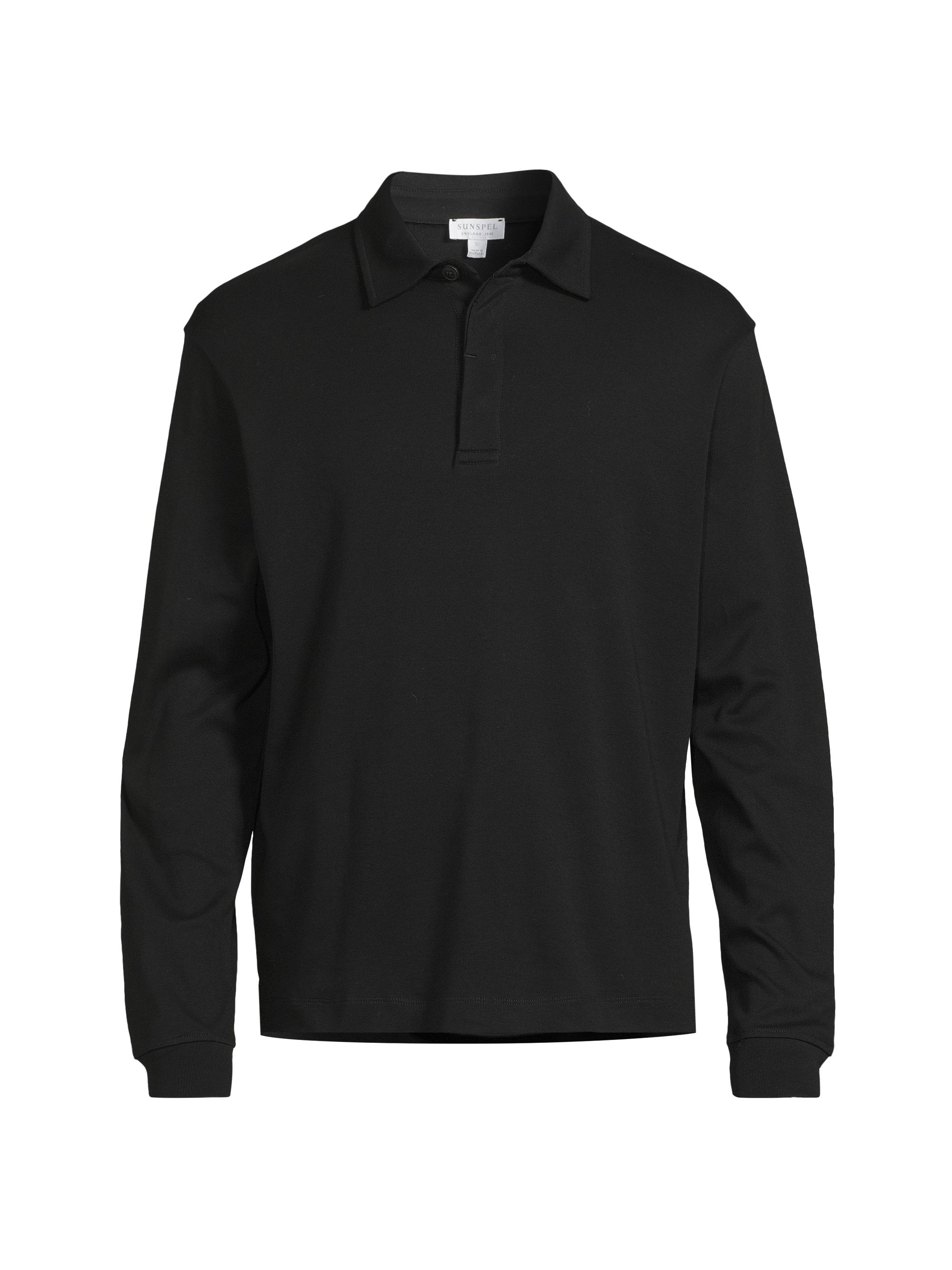 Sunspel Men's Heavyweight Long-Sleeve Polo Shirt - Black