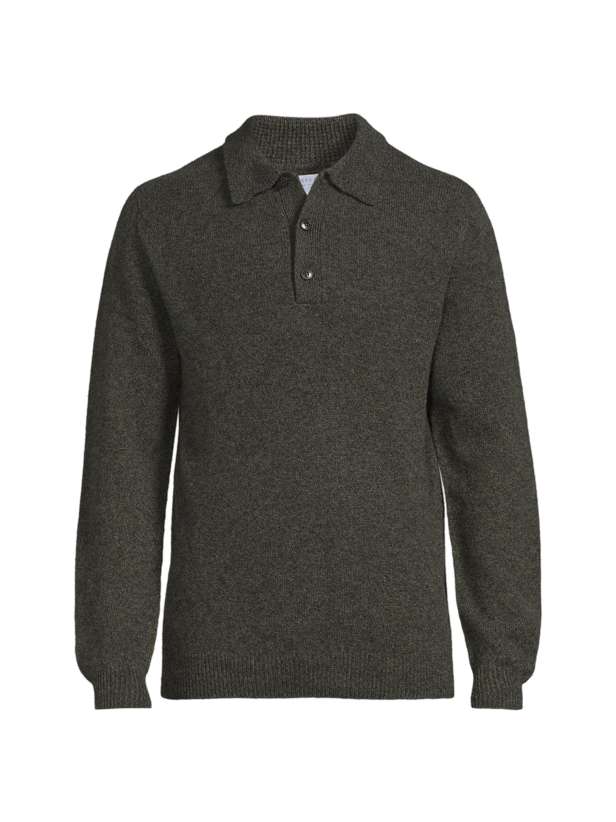 Sunspel Men's Long-Sleeve Lambswool Polo Shirt - Khaki Twist