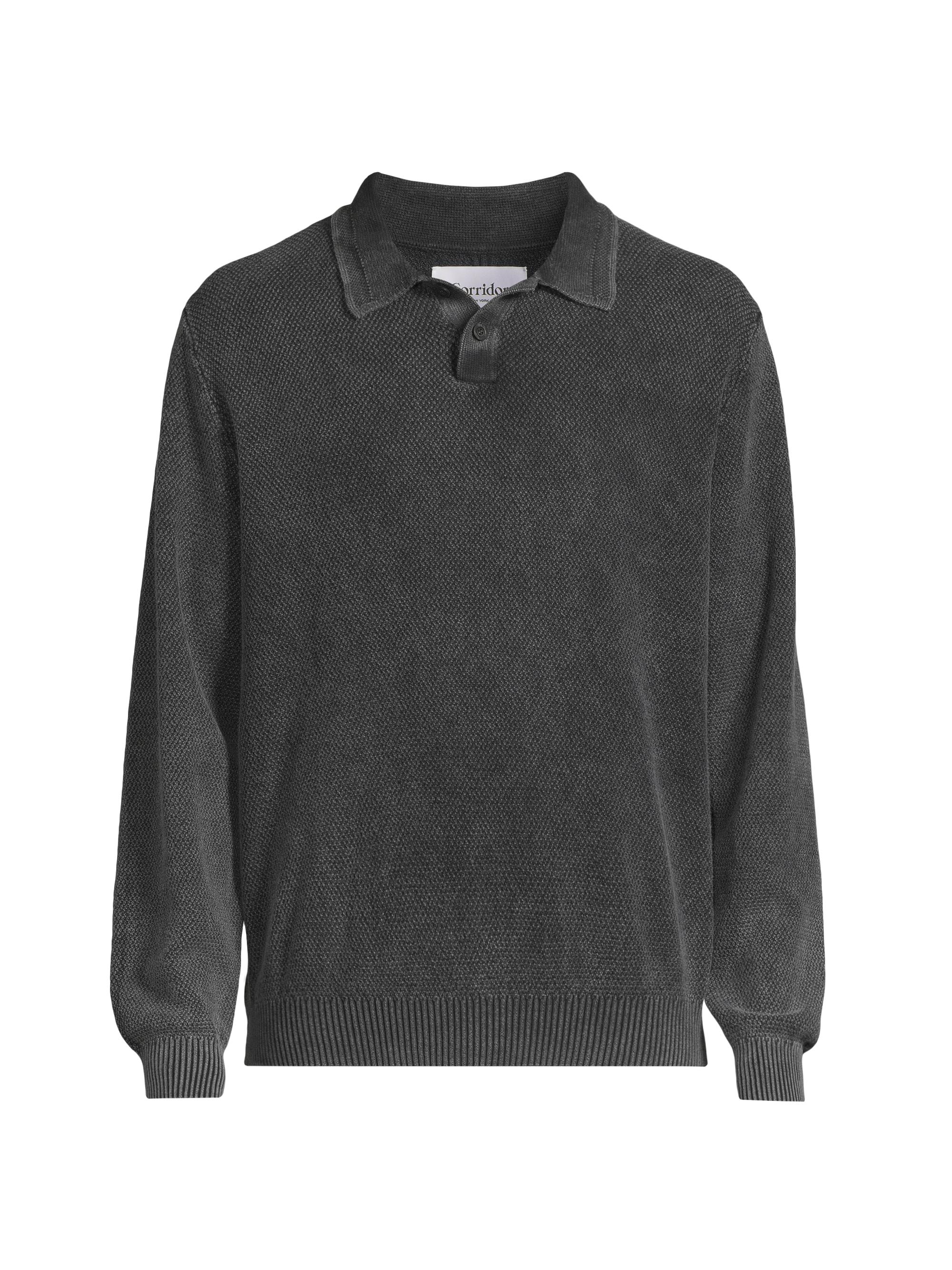 Corridor Men's Dreamweaver Textured Knit Long-Sleeve Polo Sweater - Black