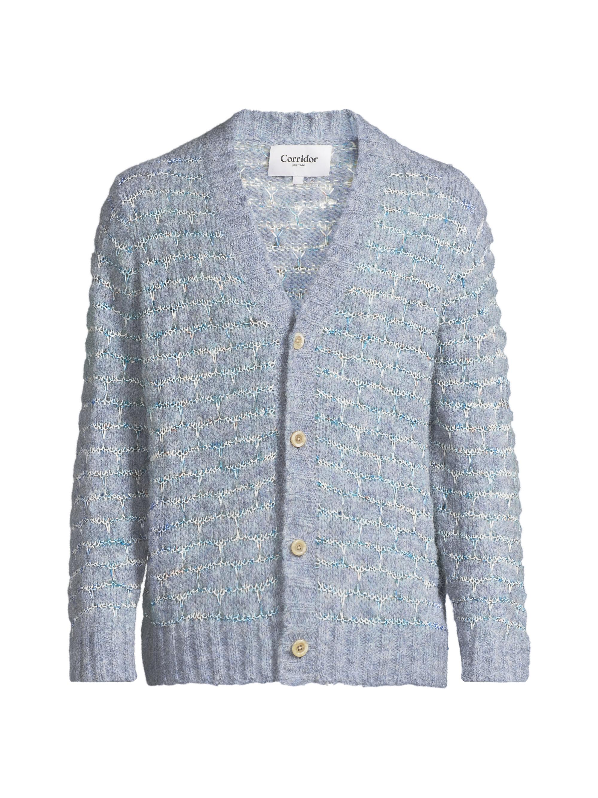 Corridor Men's Dreamweaver Raga Textured Alpaca-Blend V-neck Cardigan - Light Blue