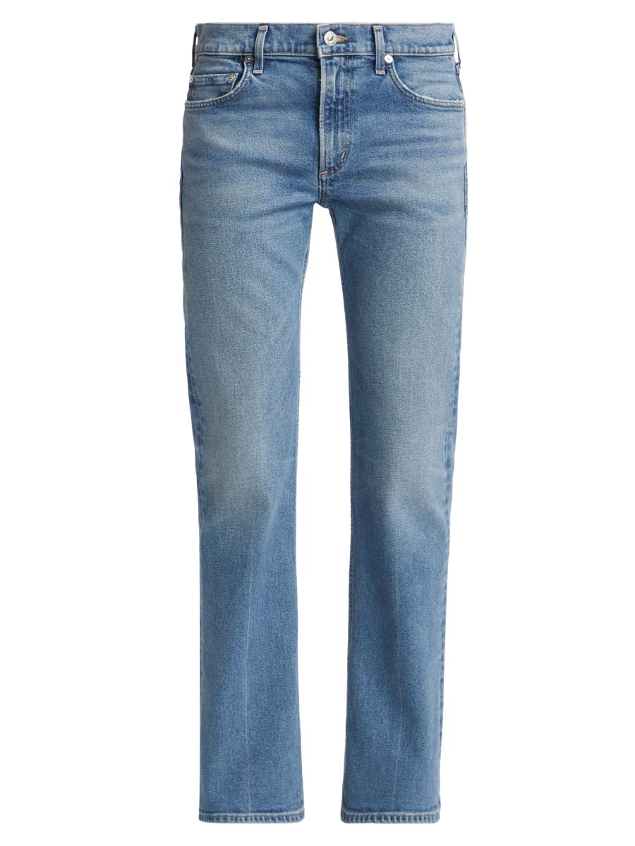 パンツ THREE TO EIGHTY PRINTED BOOTSCUT PANTS BLUE Frankie B dark blue wash zipper pocket low rise boot cut