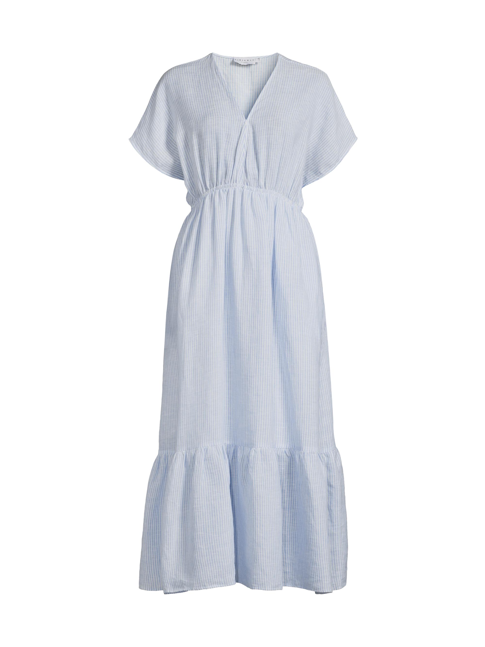 Harshman Women's Bexley Striped Linen Maxi Dress - White Blue Stripes