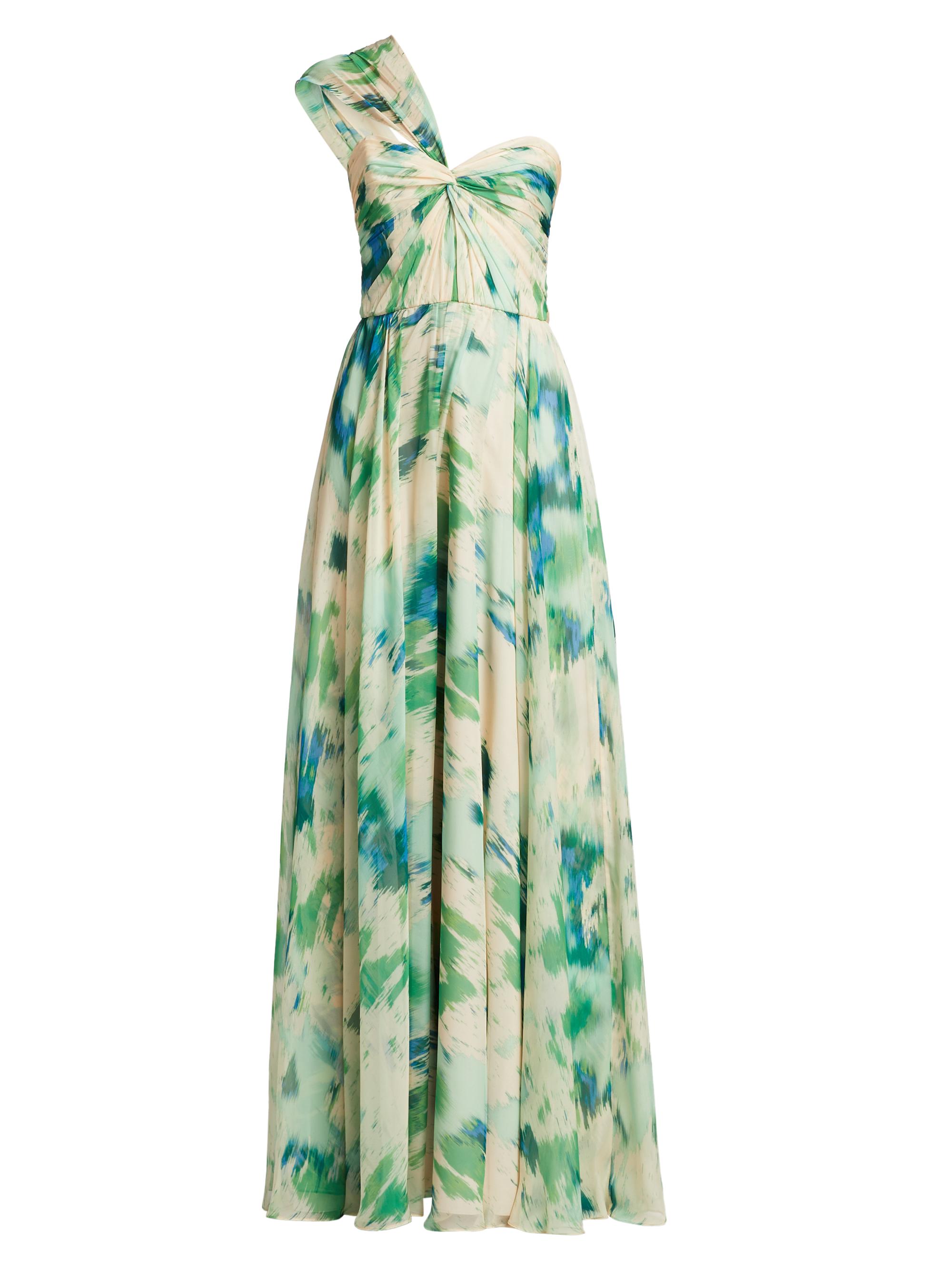 Amsale Women's Printed One-Shoulder Gown - Fawn Lime