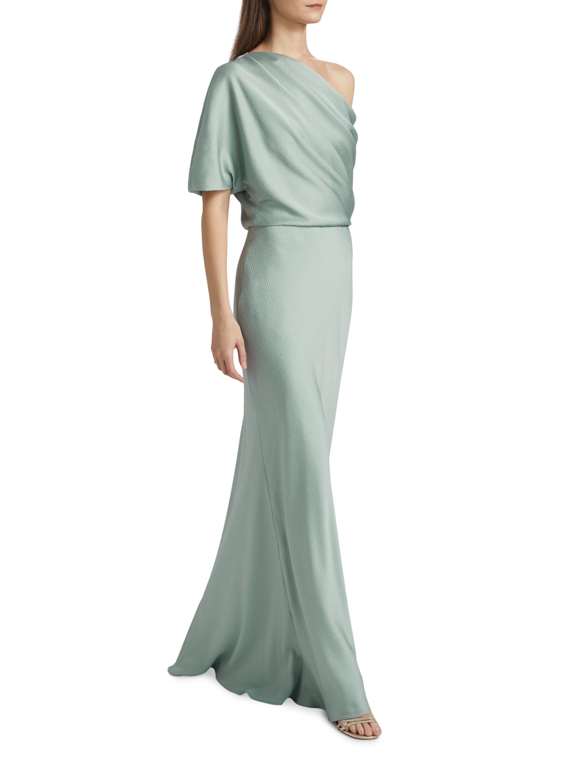amsale draped one shoulder dress Amsale Women's Draped One-Shoulder Sheath Gown - Black