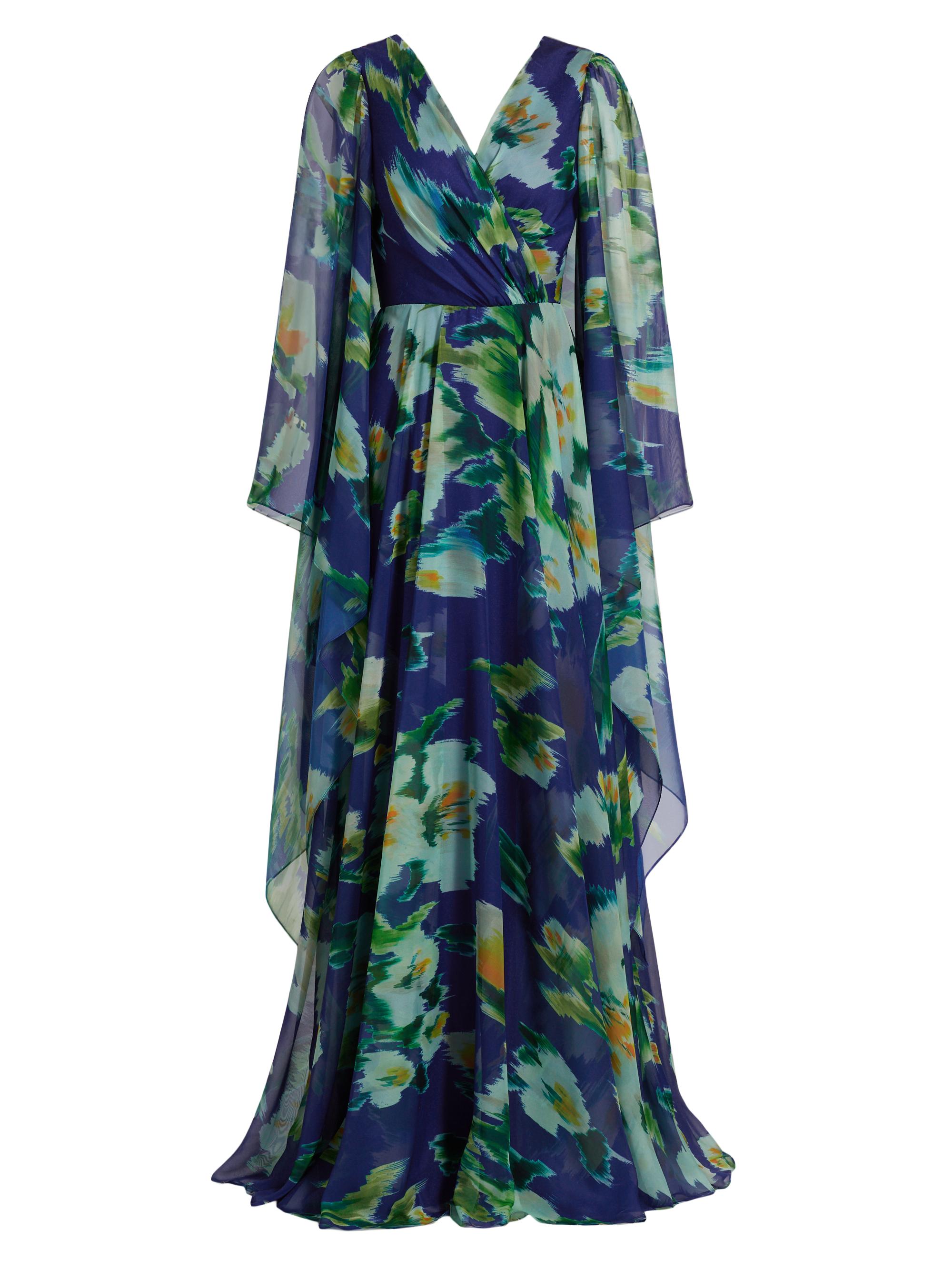 Amsale Women's Abstract Floral Chiffon Gown - Cobalt Floral