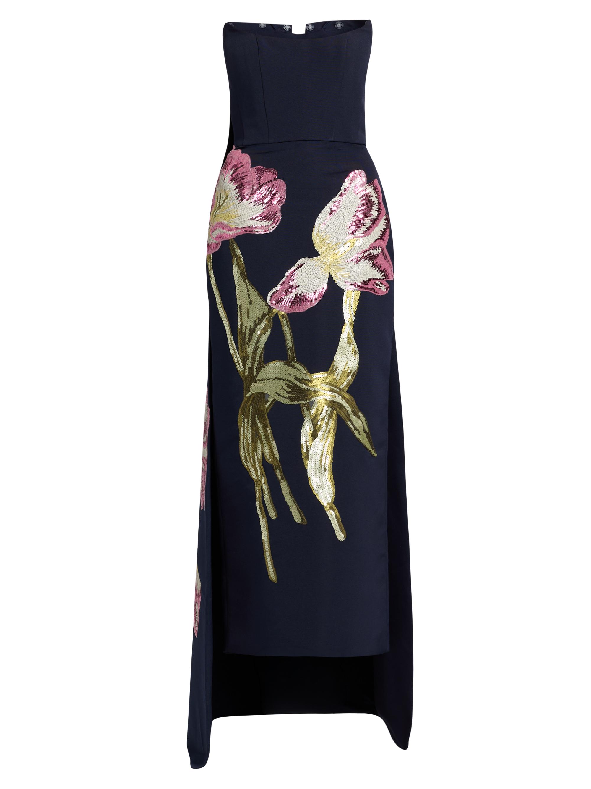 Amsale Women's Sequined Floral Strapless Gown - Navy