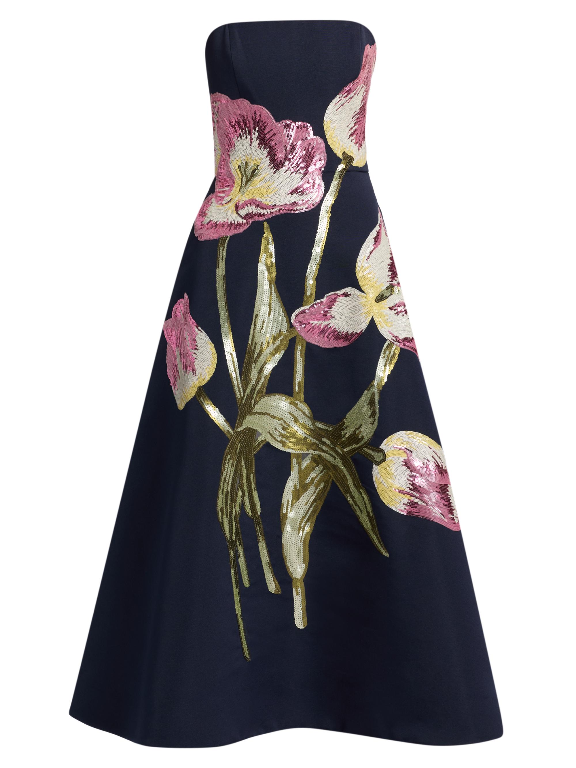 Amsale Women's Sequin Floral Strapless Cocktail Dress - Navy