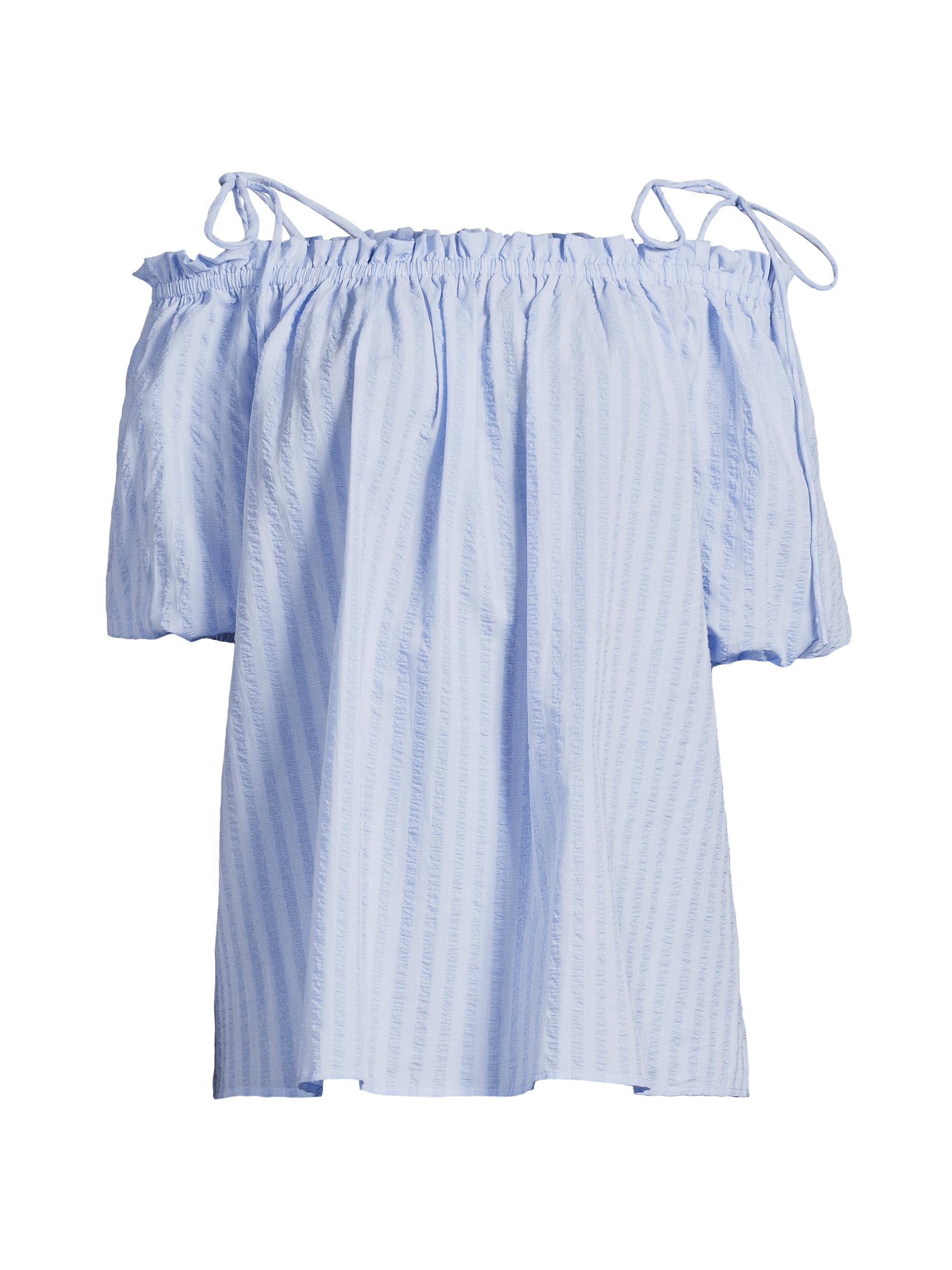 Harshman Women's Harmony Cotton Seersucker Top - Powder Blue Stripes