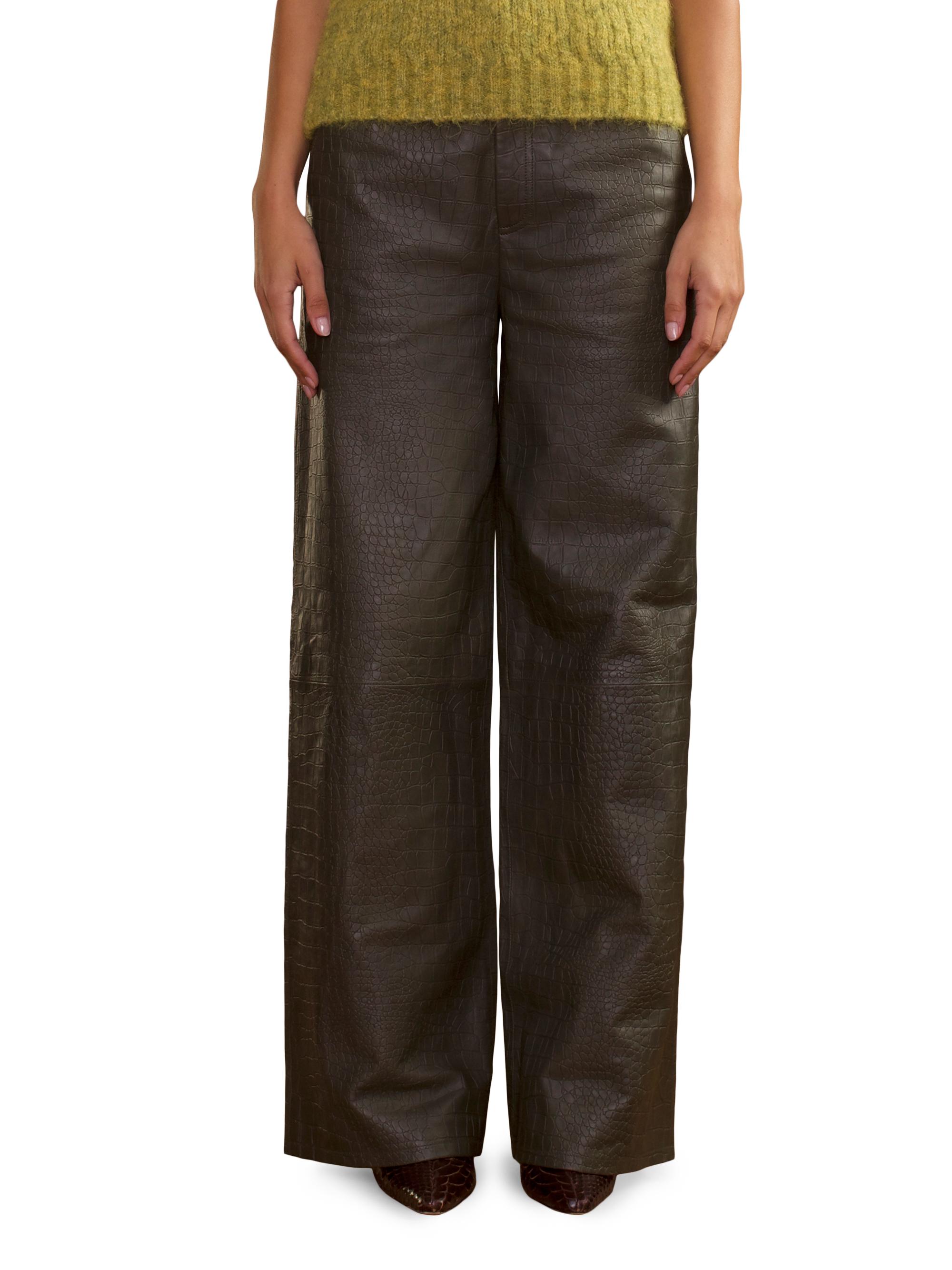 Cynthia Rowley Croc-Embossed Leather Wide-Leg Pants | Saks Fifth