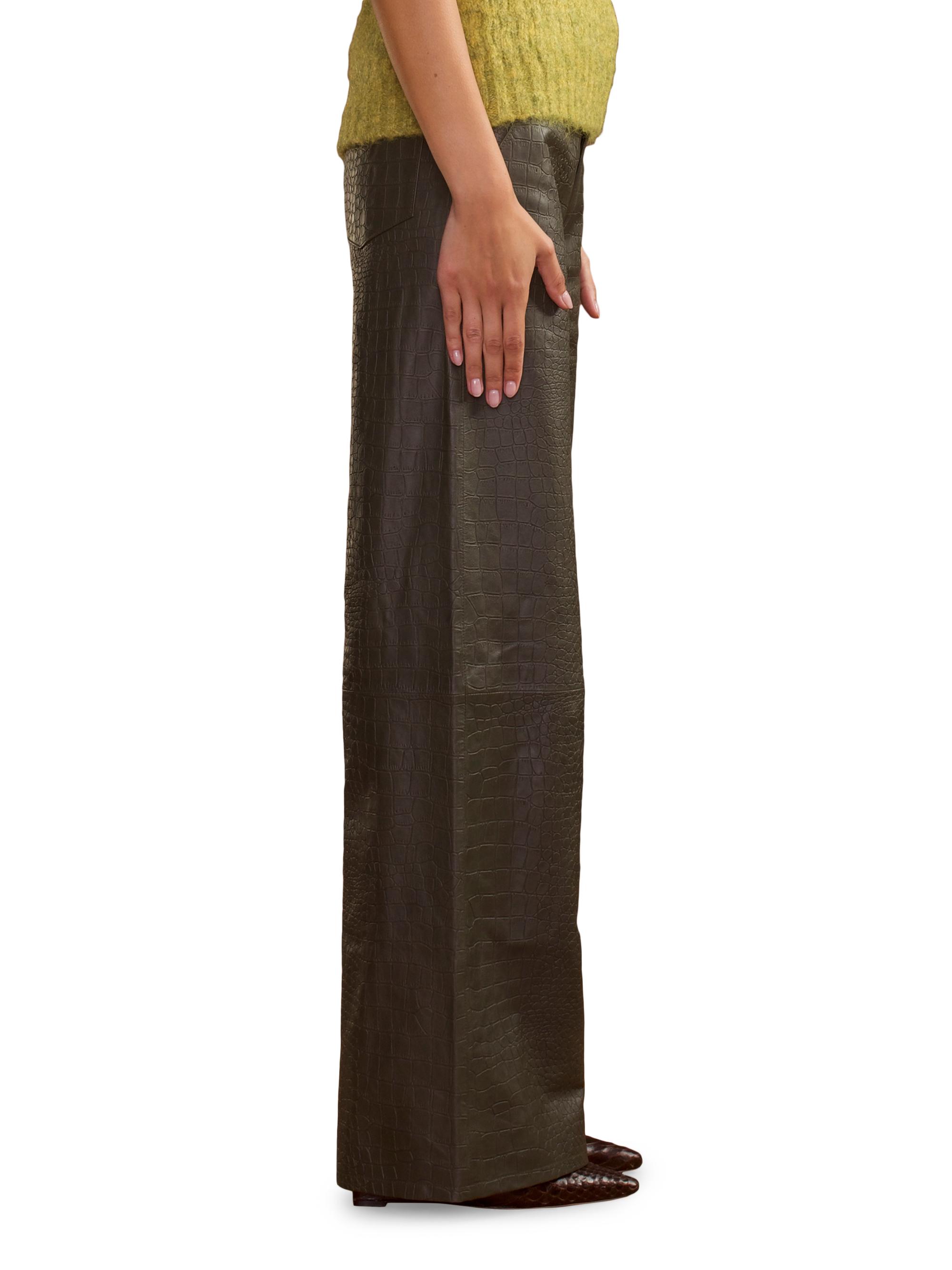 Cynthia Rowley Croc-Embossed Leather Wide-Leg Pants | Saks Fifth