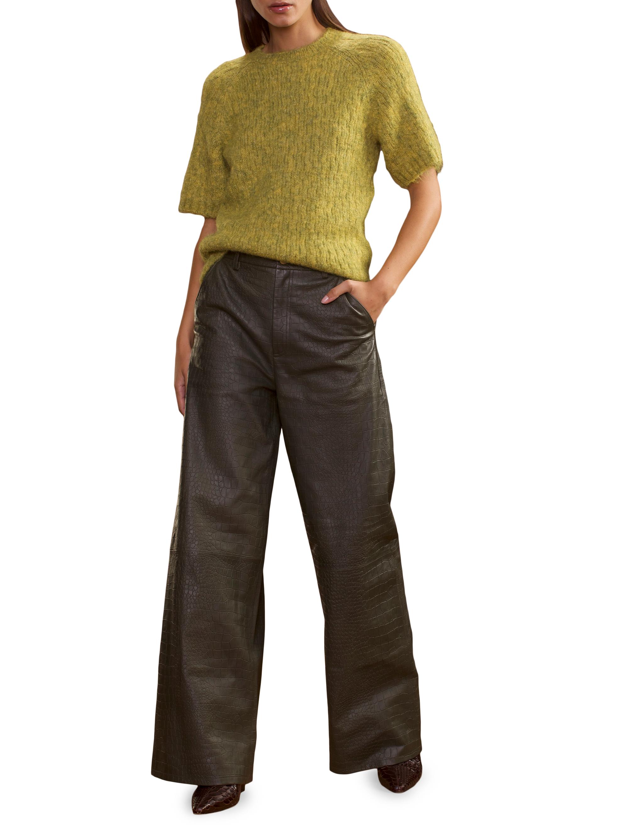 Cynthia Rowley Croc-Embossed Leather Wide-Leg Pants | Saks Fifth