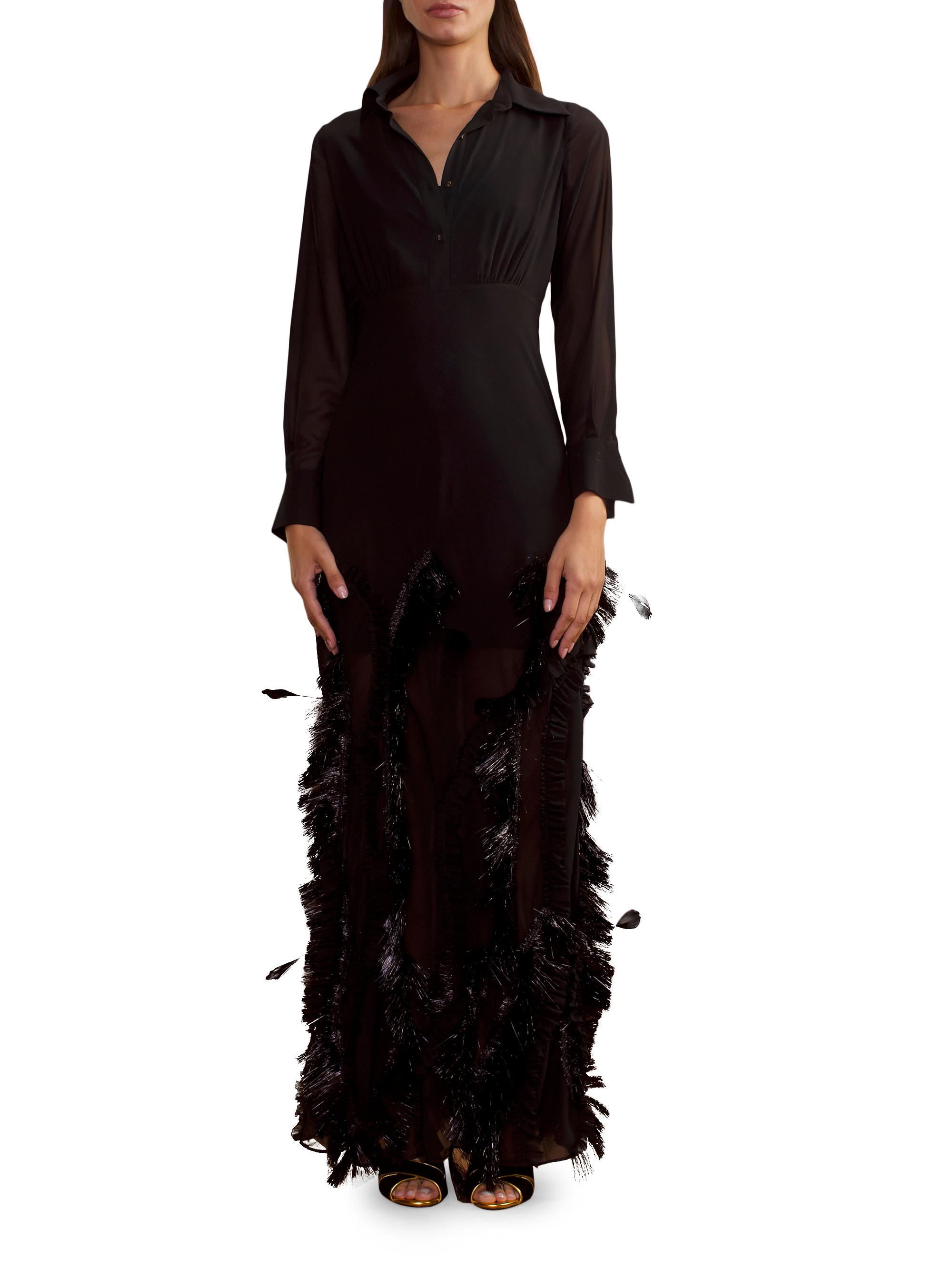 Cynthia Rowley Women's Metallic Fringe Embellished Georgette Dress - Black