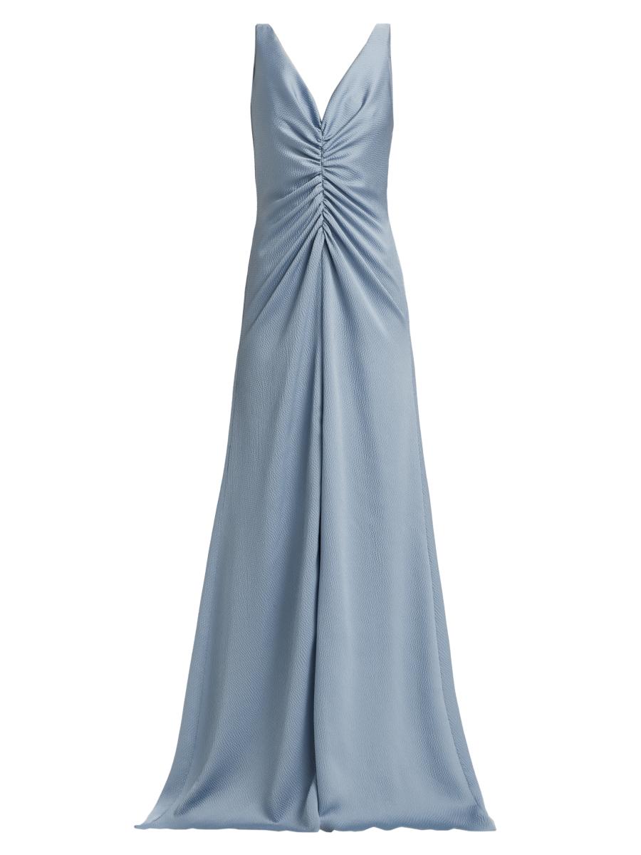 Sequined A-Line V-neck Satin Gown with Pleated Skirt Grape main image 1