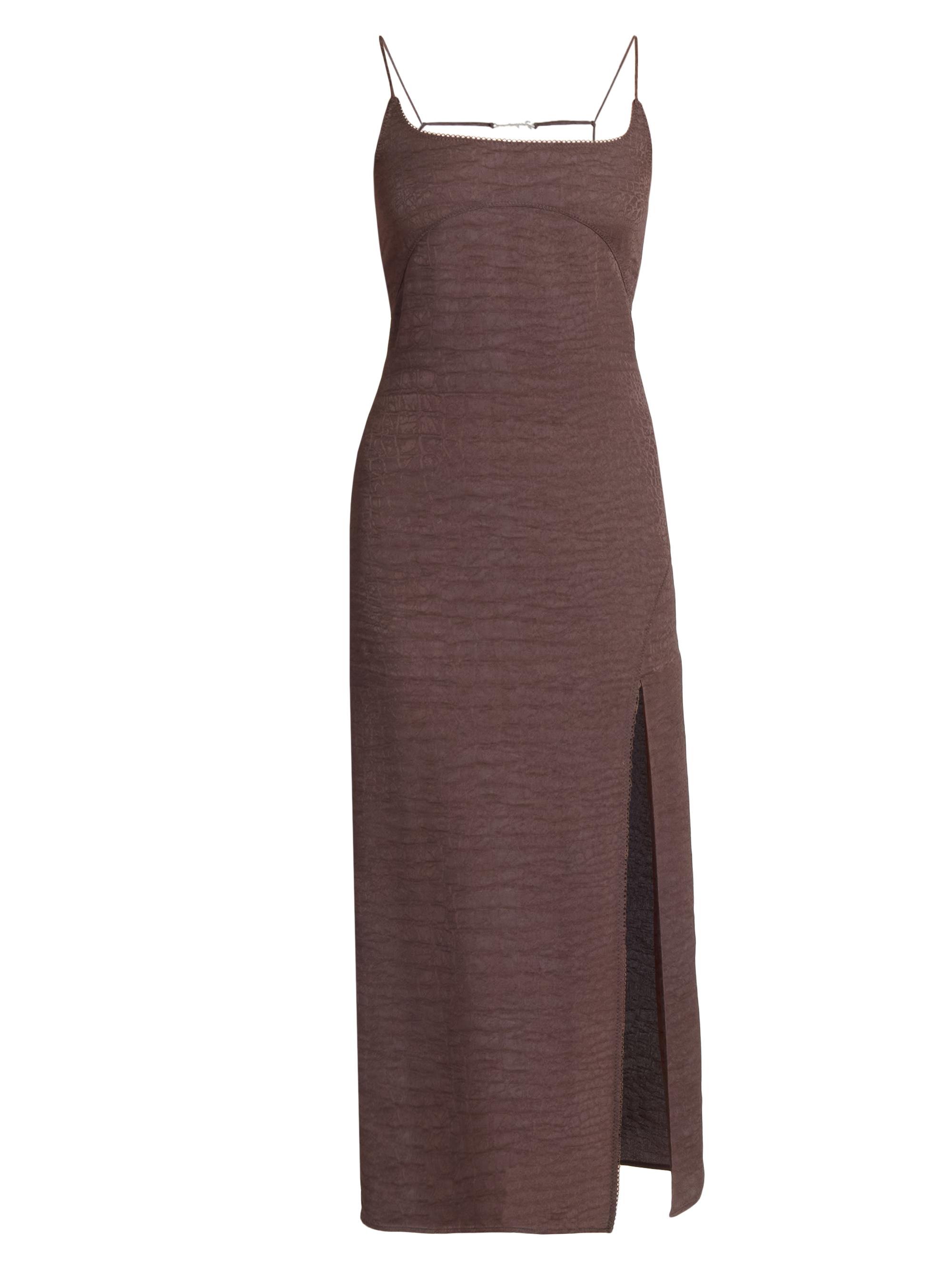 Jacquemus Women's Notte Logo-Detailed Textured Midi-Slipdress - Cocoa Brown