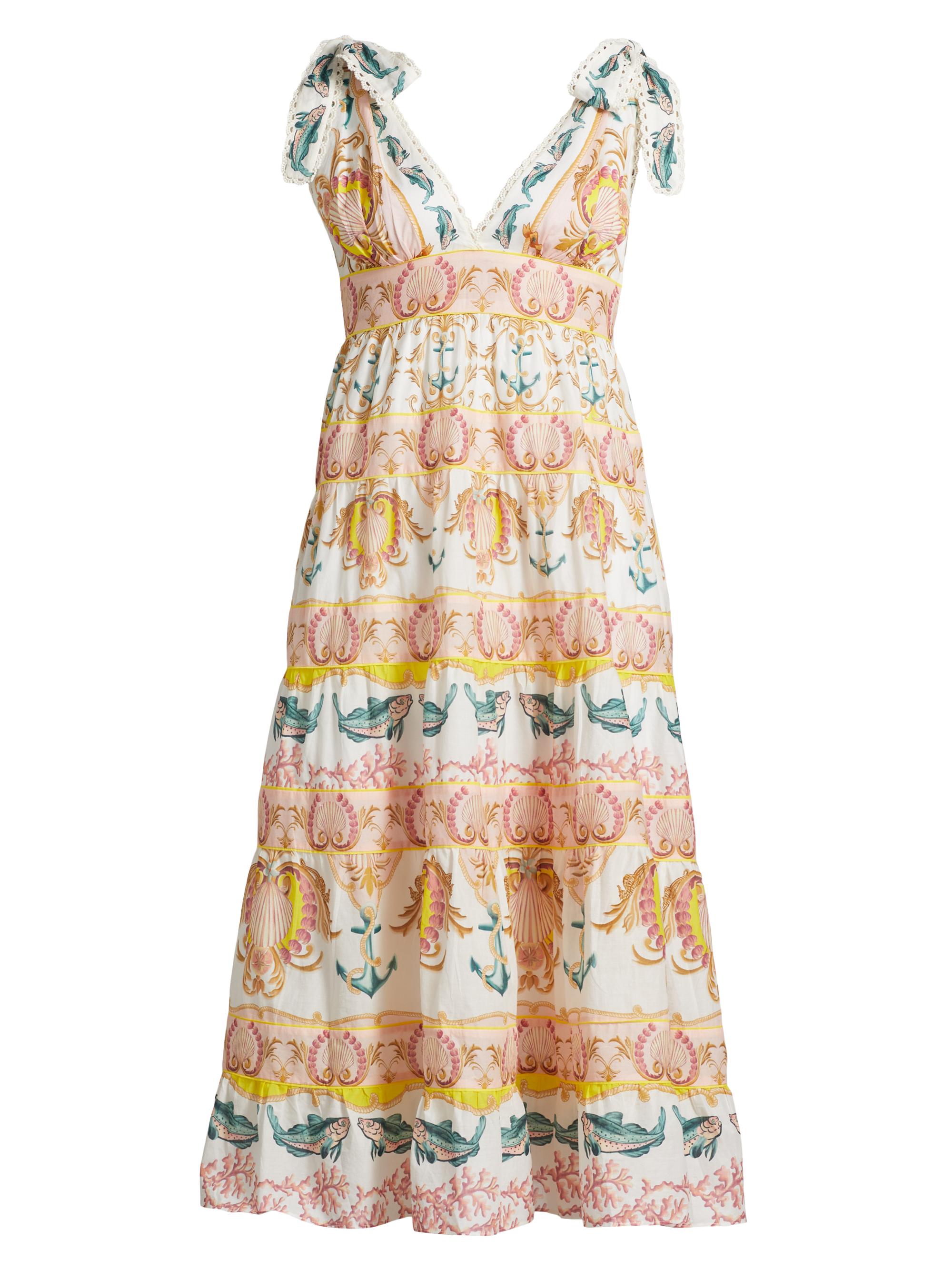 Farm Rio Women's Maritime Magic Cotton Eyelet-Trim Midi-Dress - Off White