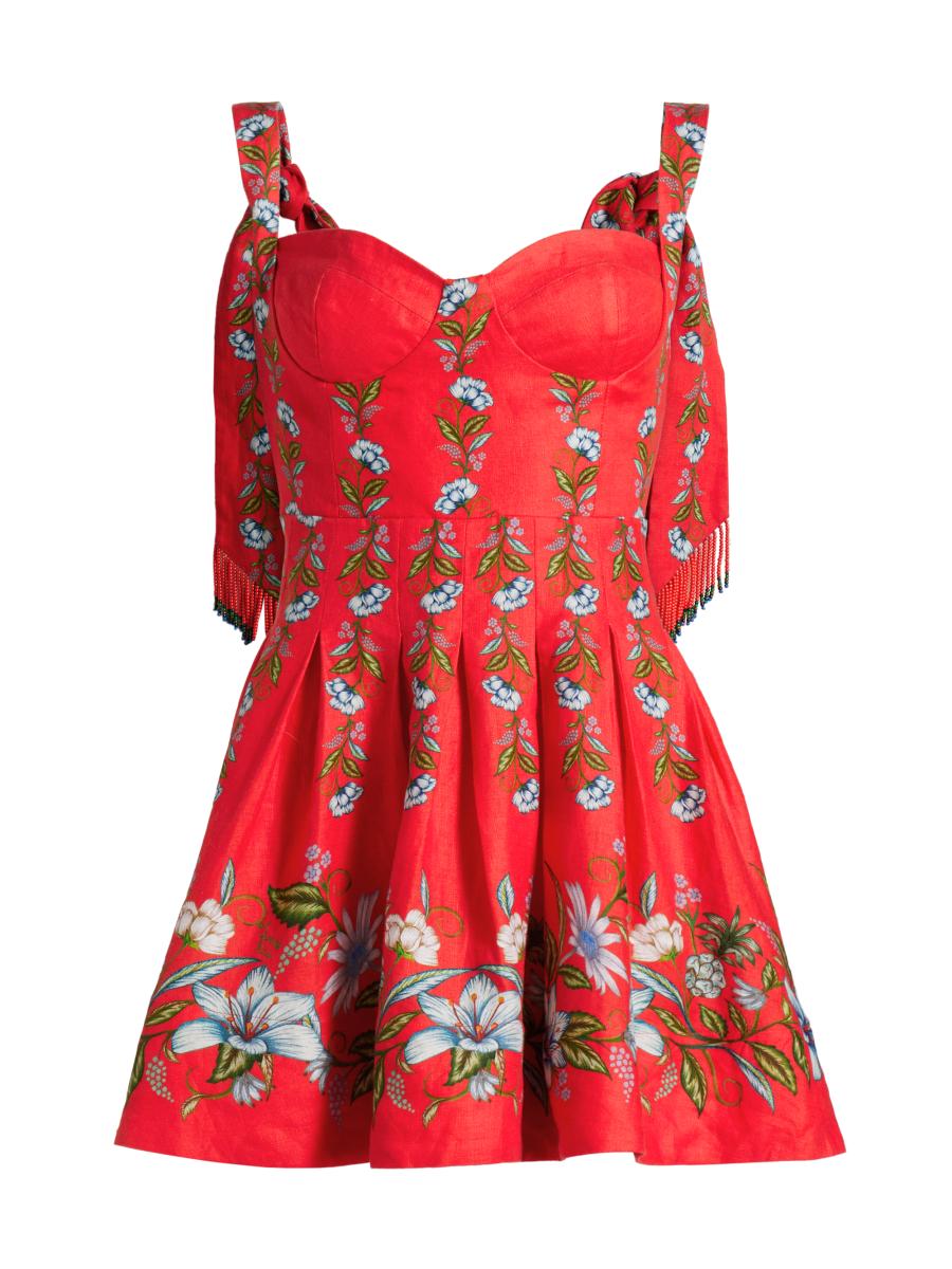 Farm Rio Sweet Bloom Bouquet Linen-Blend Minidress | Saks
