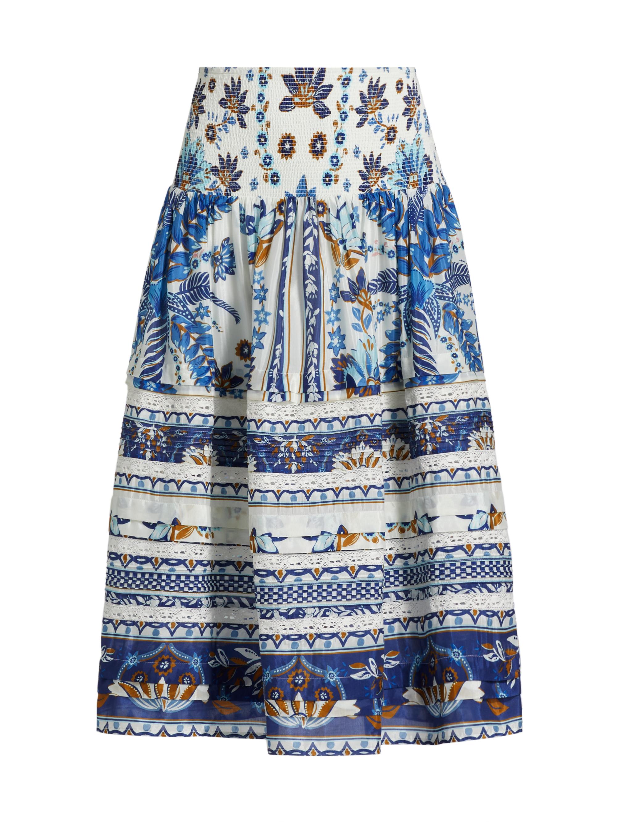 Farm Rio Women's Ana Tapestry Cotton-Blend Smocked-Waist Midi-Skirt - Off White