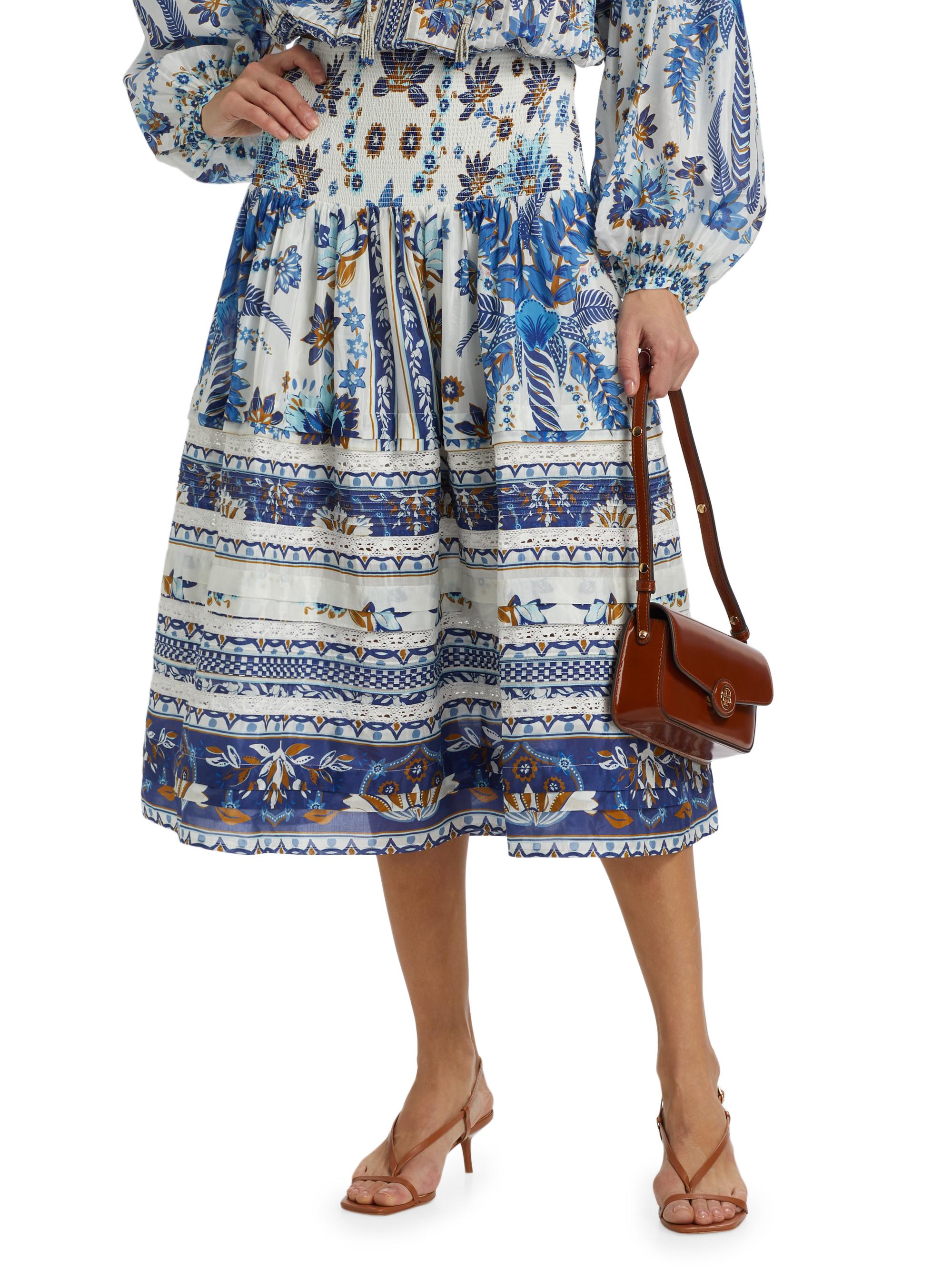 Farm Rio Ana Tapestry Cotton-Blend Smocked-Waist Midi-Skirt | Saks Fifth  Avenue