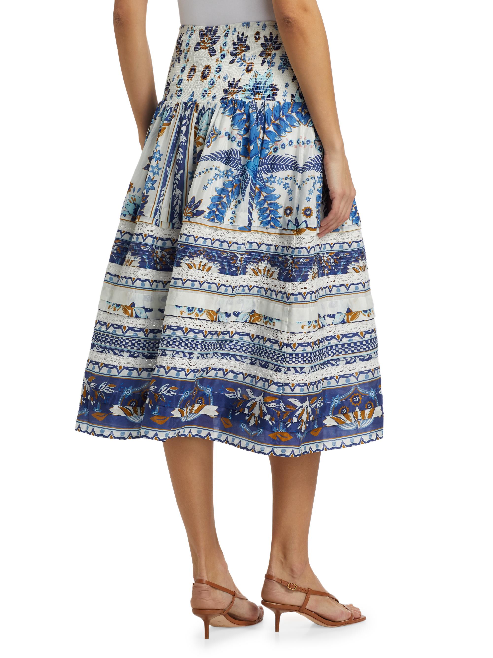 Farm Rio Ana Tapestry Cotton-Blend Smocked-Waist Midi-Skirt | Saks Fifth  Avenue