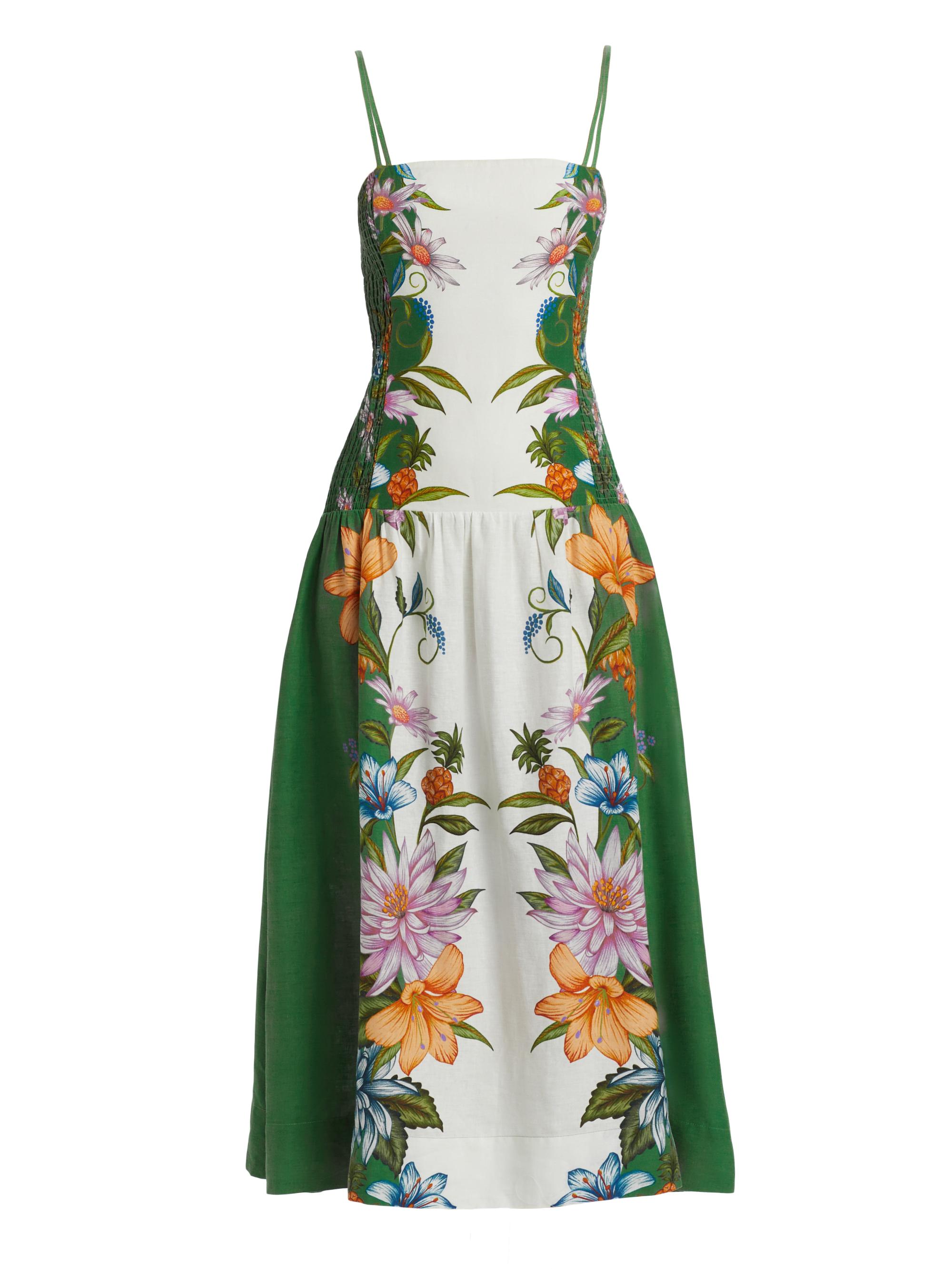Farm Rio Sweet Bloom Dreamscape Linen-Blend Midi-Dress | Saks