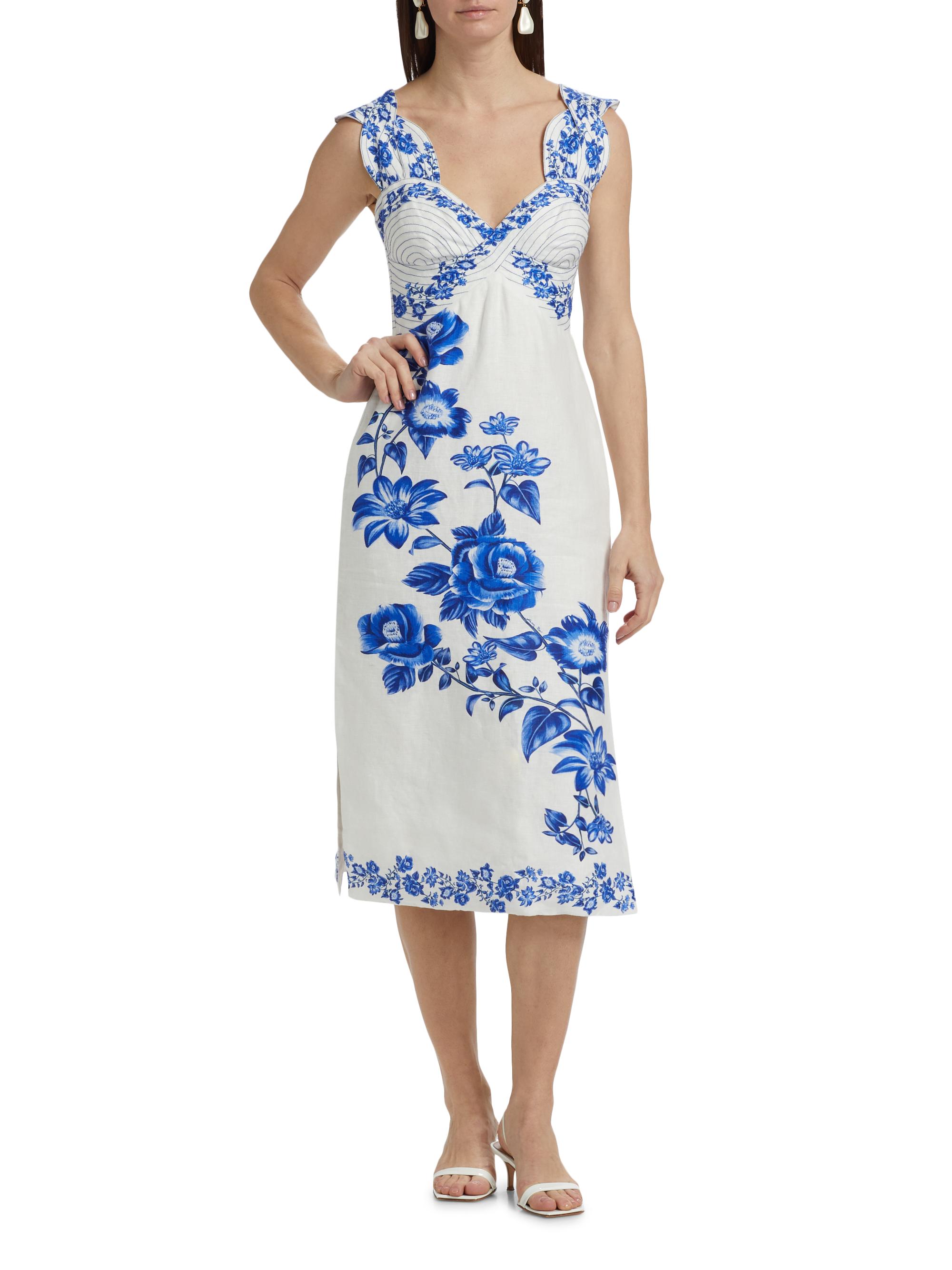 Farm Rio Cascade Floral Sleeveless Linen Midi-Dress | Saks Fifth Avenue