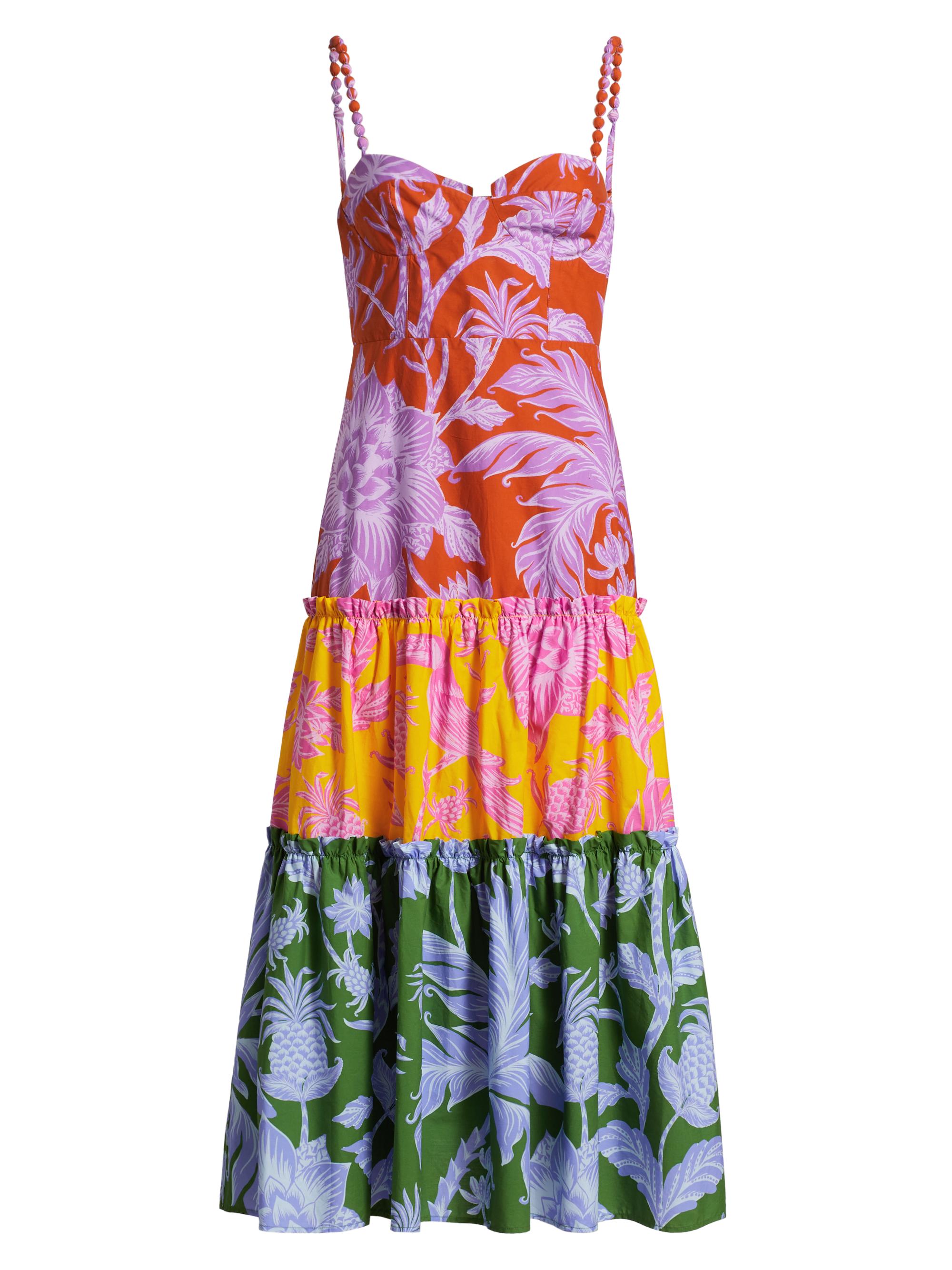 Farm Rio Women's Tropical Swing Mix Sweetheart Midi-Dress