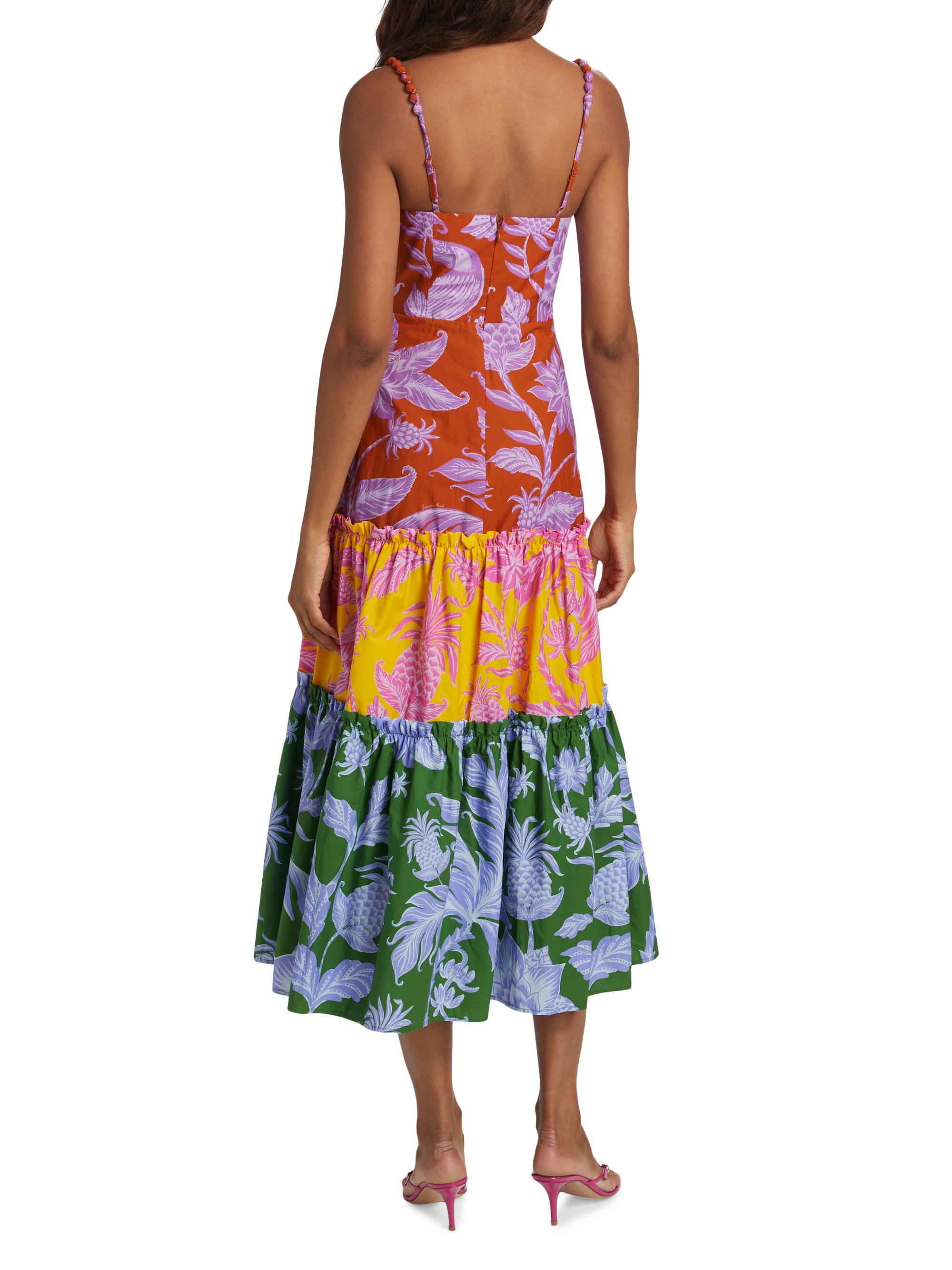 Farm Rio Tropical Swing Mix Sweetheart Midi-Dress | Saks Fifth Avenue