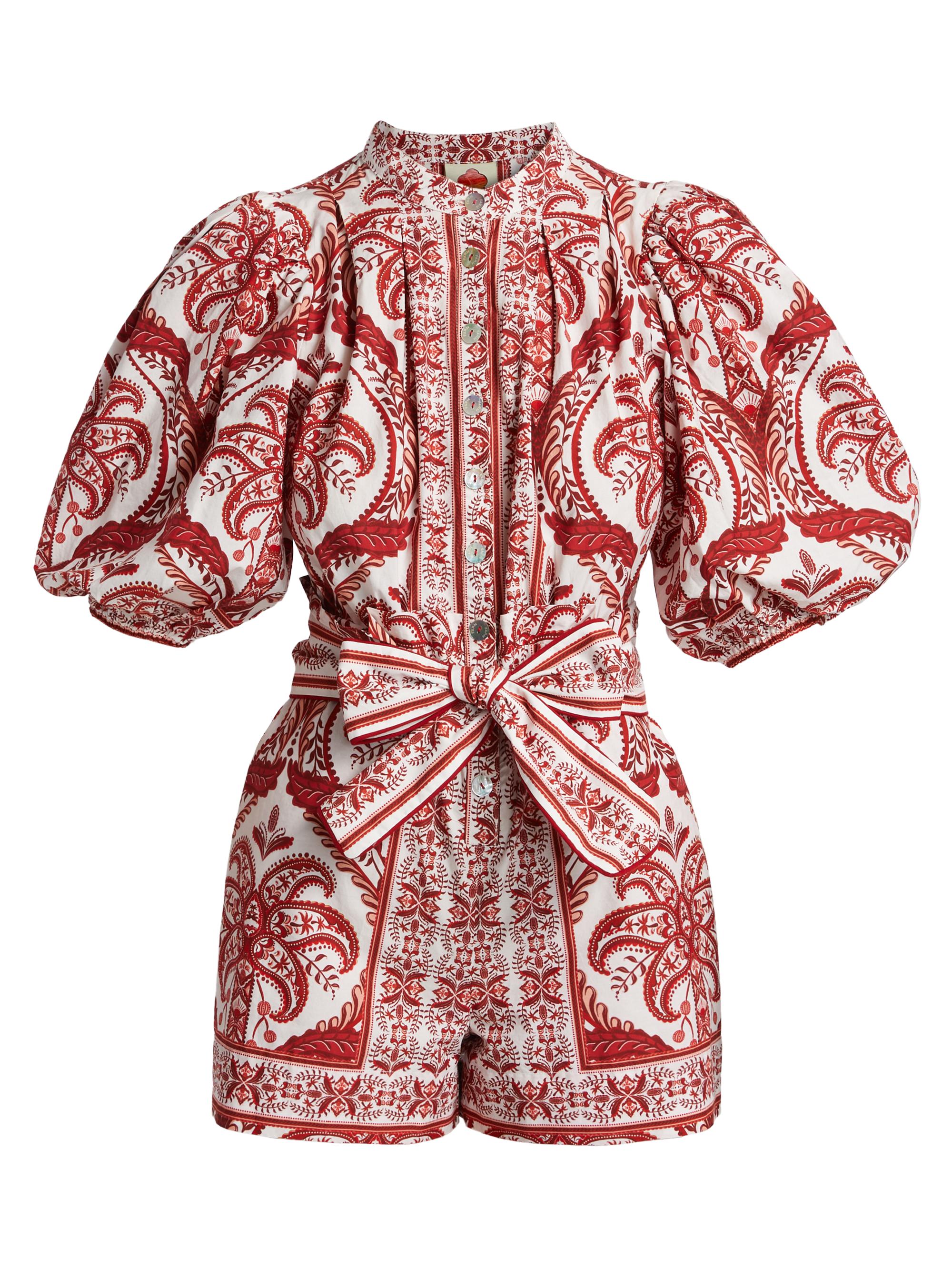 Farm Rio Women's Tropical Cameo Printed Cotton Romper - Off White