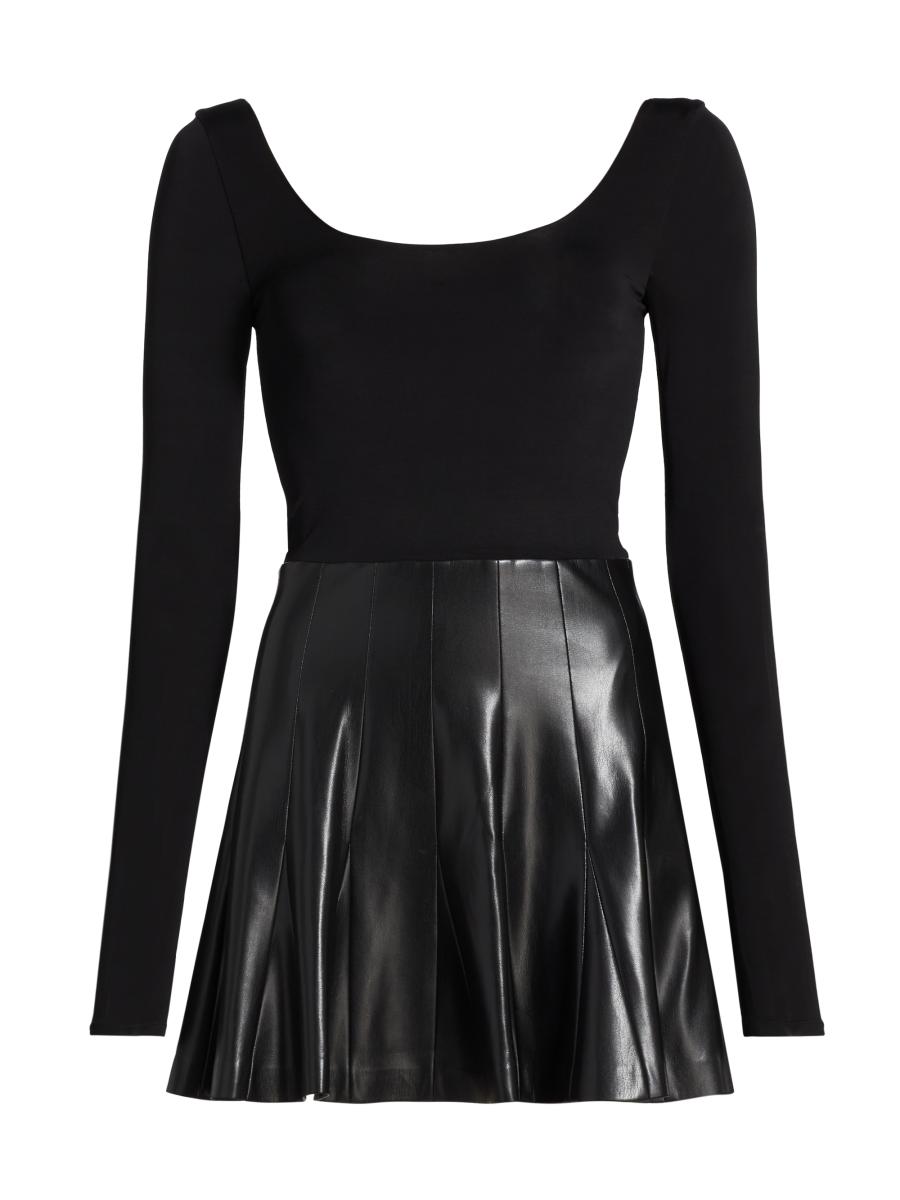 Alice+Olivia■Chara Faux Leather Long Sleeve Dress■ドレス Alice and Olivia Chara Long Sleeve Mesh & Faux Leather Mini