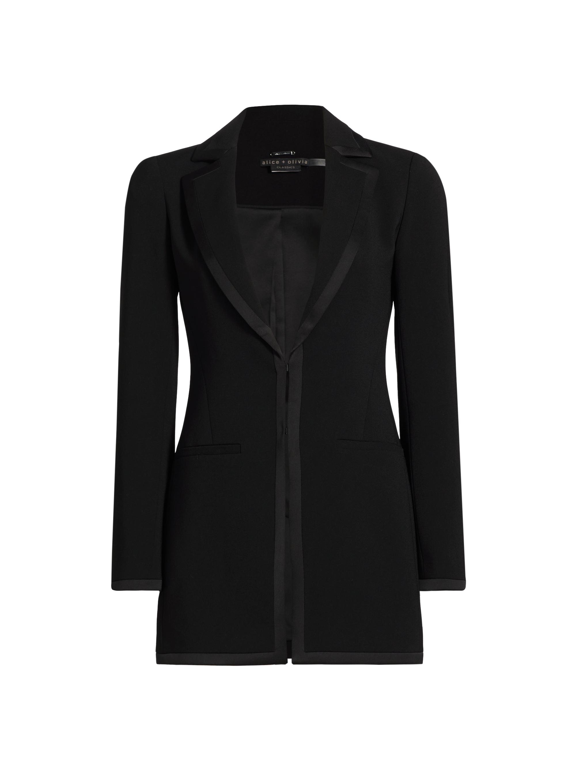 Alice + Olivia Mya Satin-Trim Long Blazer | Saks Fifth Avenue
