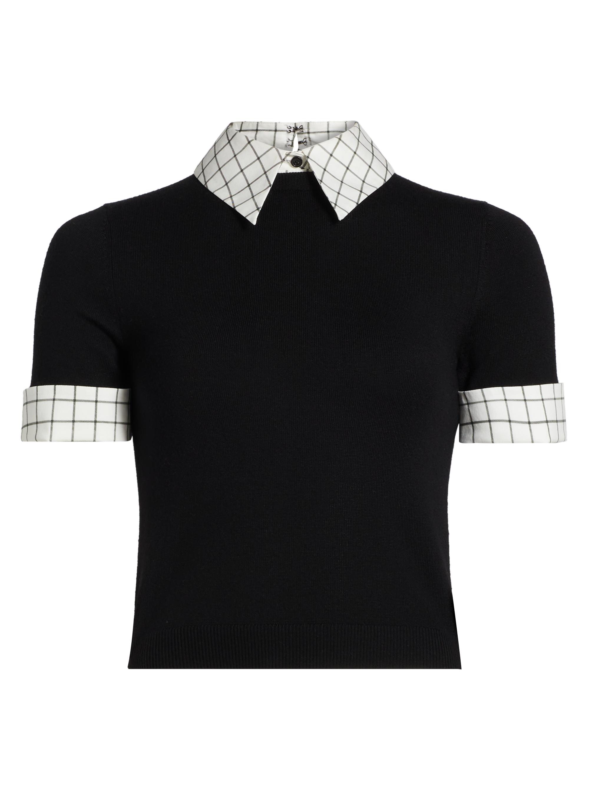 Alice + Olivia Aster Wool and Poplin Short-Sleeve Sweater