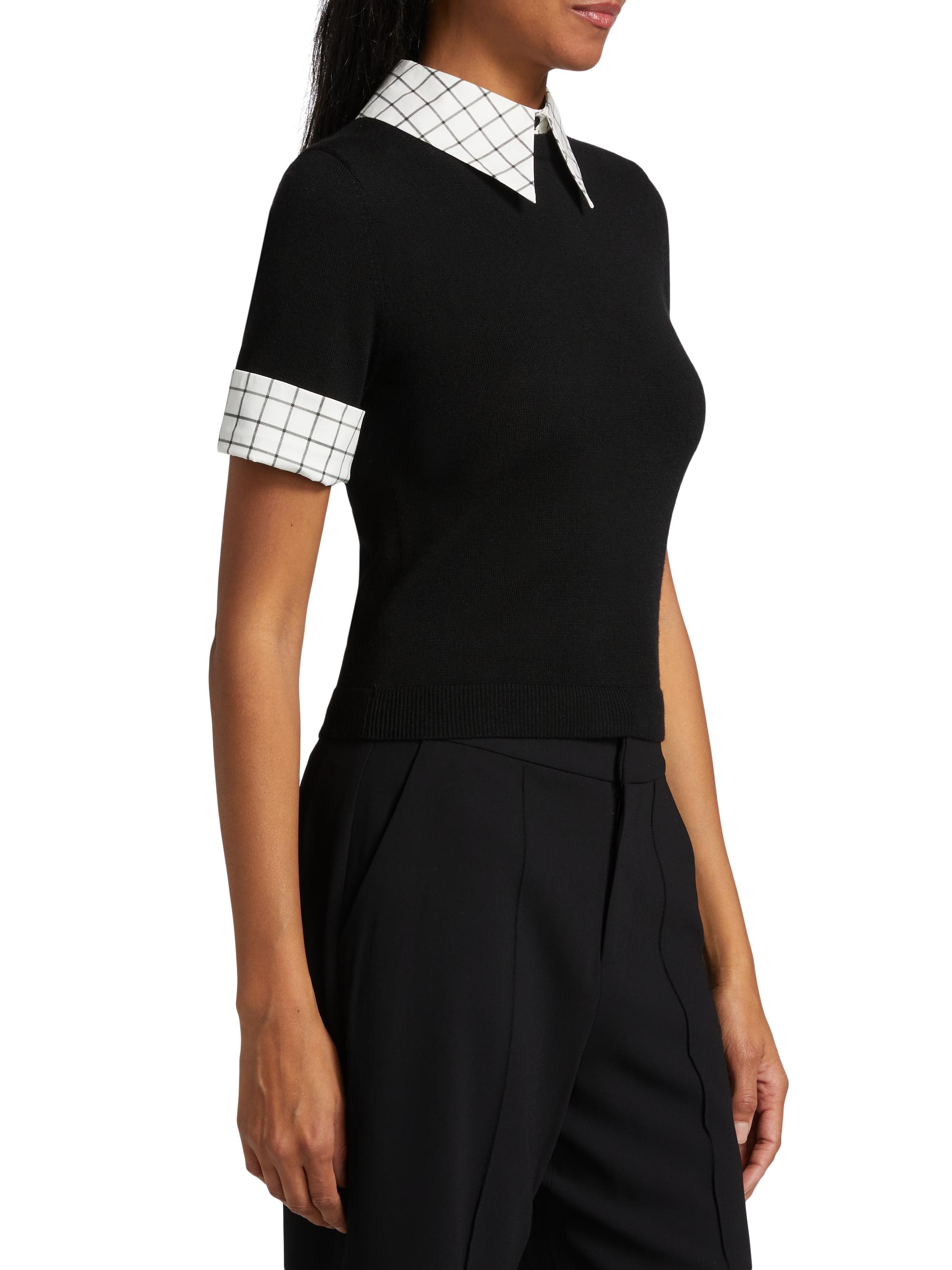 Alice + Olivia Aster Wool and Poplin Short-Sleeve Sweater | Saks