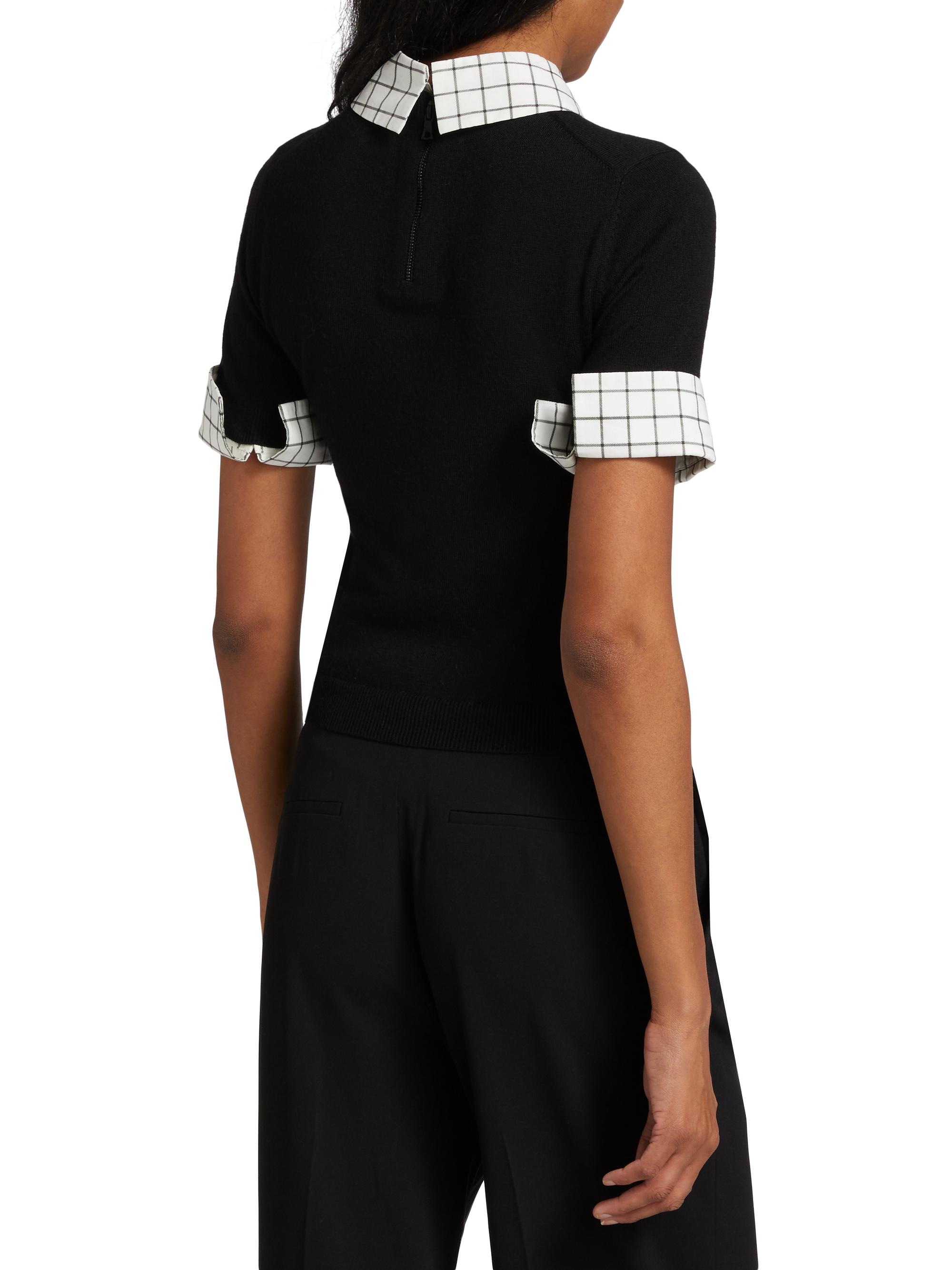 Alice + Olivia Aster Wool and Poplin Short-Sleeve Sweater | Saks