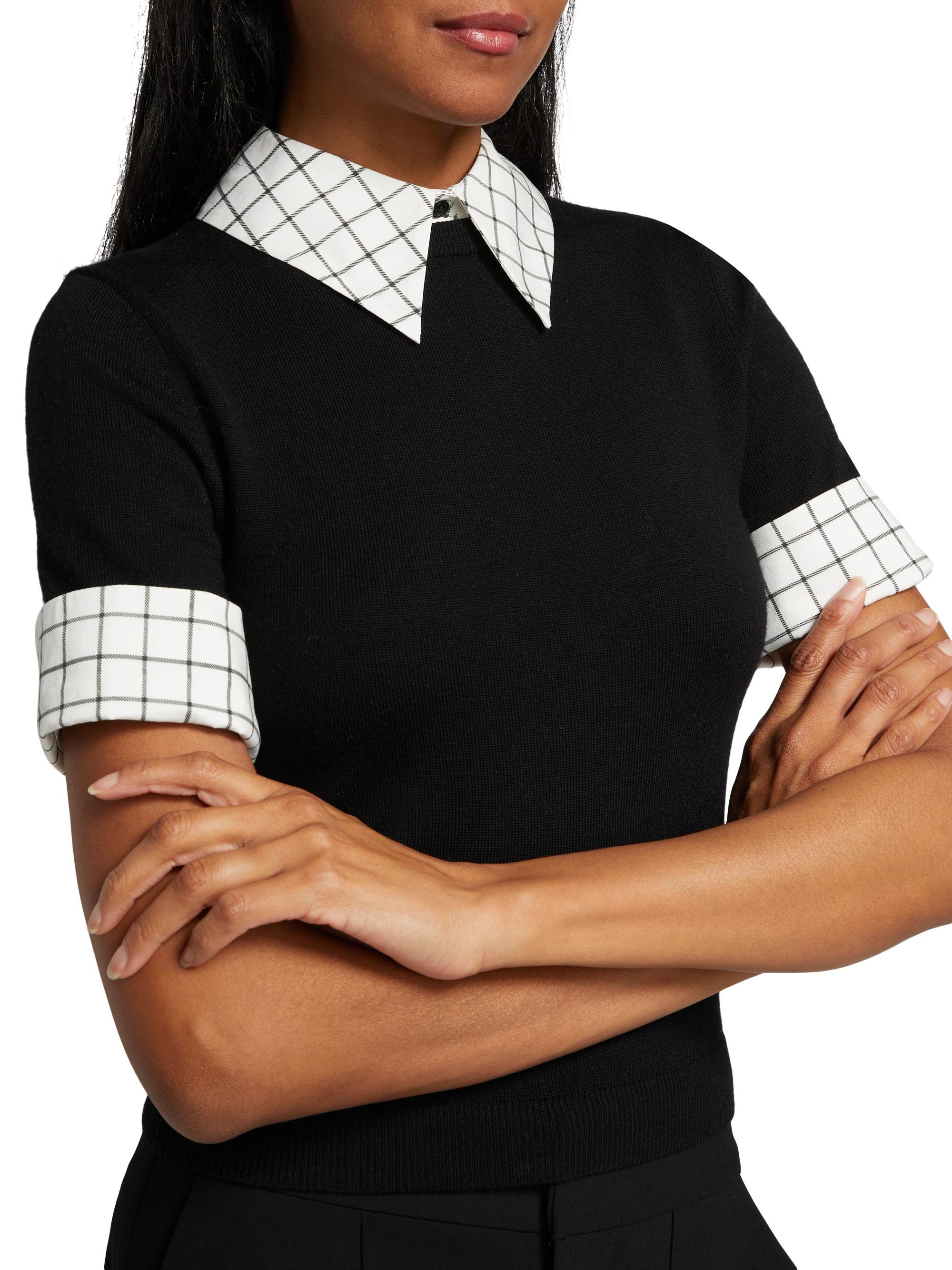 Alice + Olivia Aster Wool and Poplin Short-Sleeve Sweater | Saks