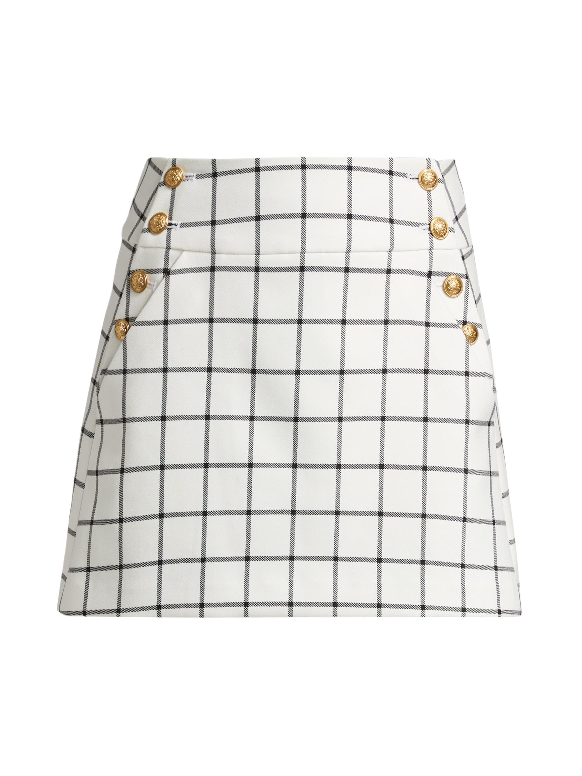 Alice + Olivia Women's Donald Plaid Side-Button Miniskirt - Off White Black