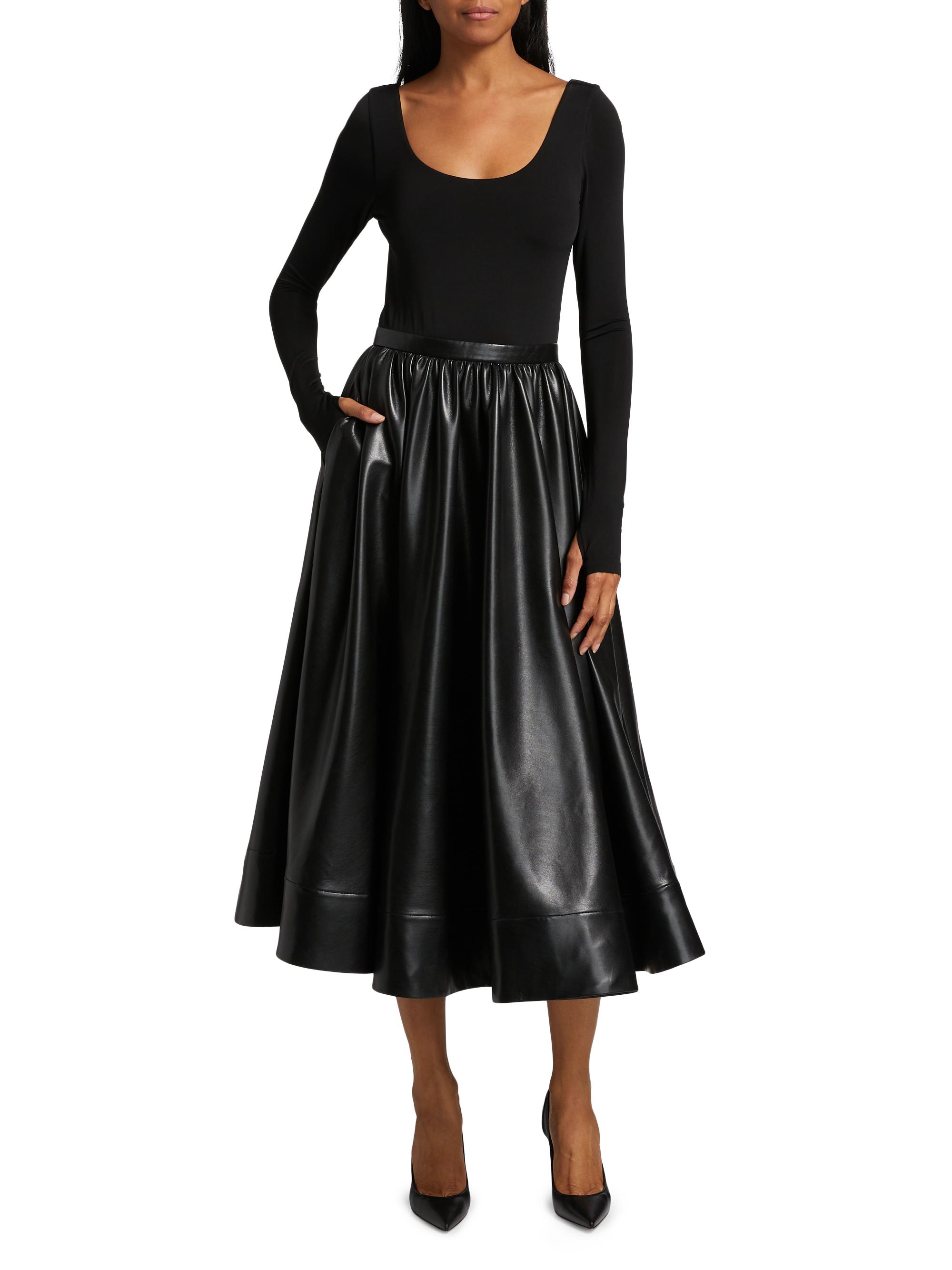 Alice + Olivia Chara Knit & Faux-Leather Long-Sleeve Midi-Dress