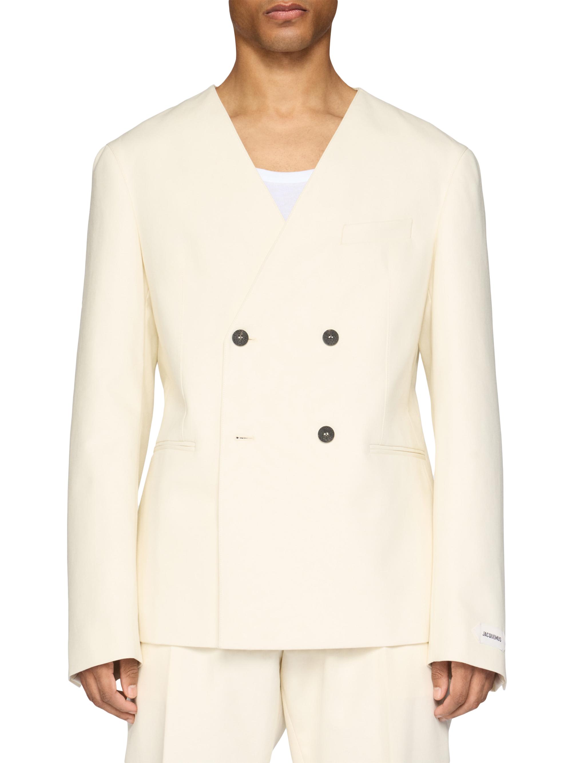 Jacquemus Men's Marino Cotton Double-Breasted Blazer - Off White