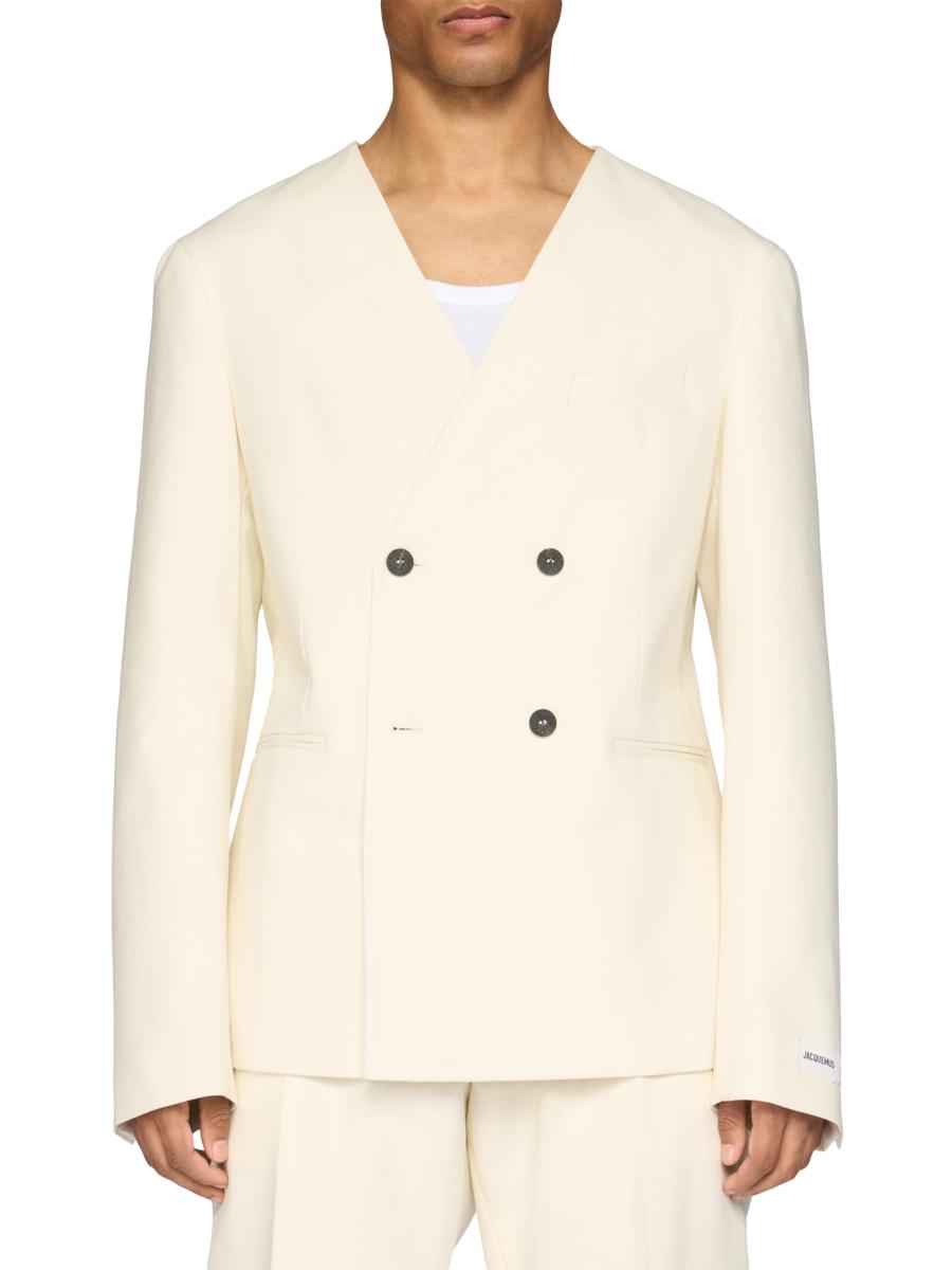Jacquemus Men's Marino Cotton Double-breasted Blazer In Neutral