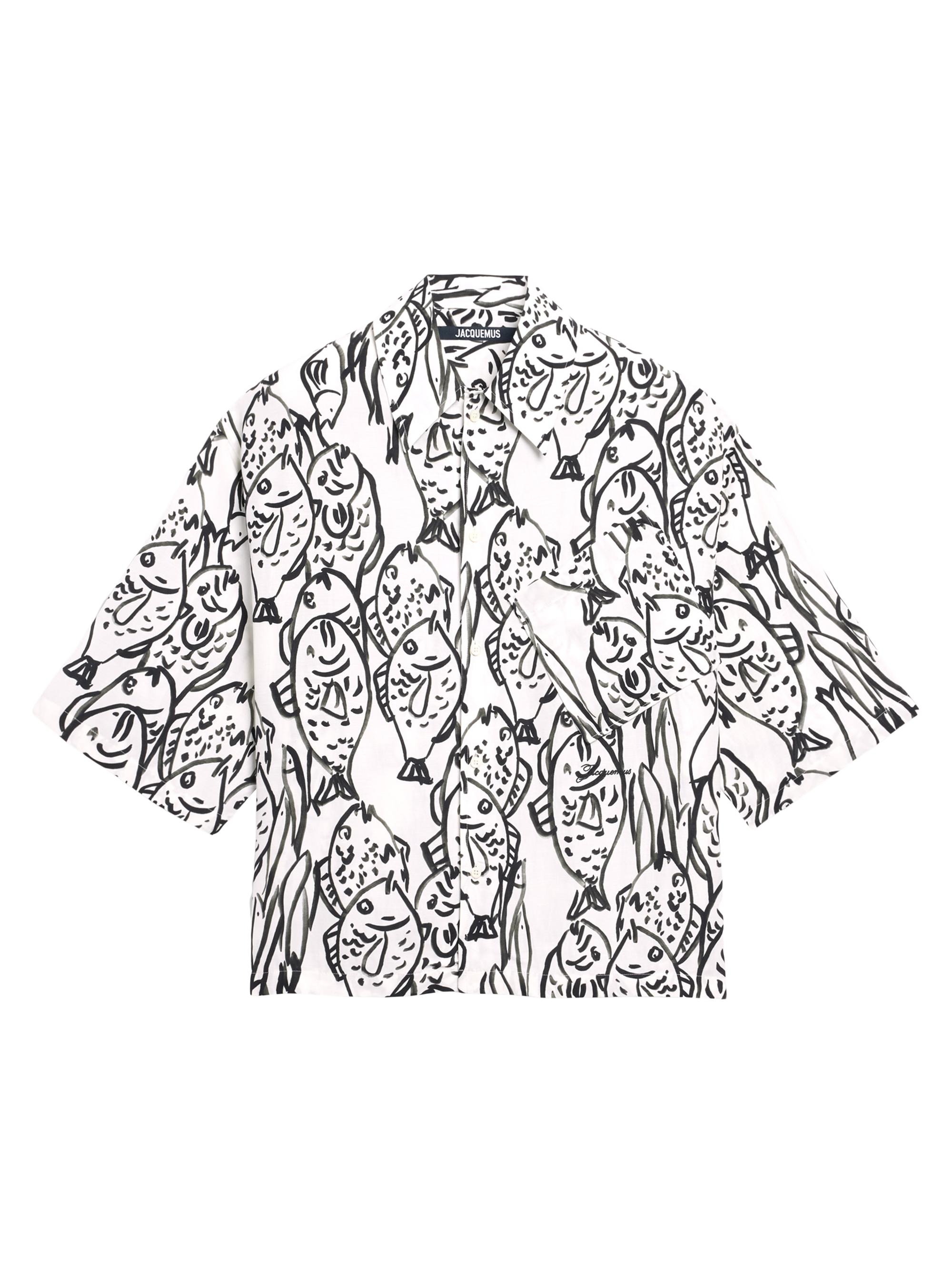Jacquemus Men's Aloe Fish Shirt - Fish Black And White