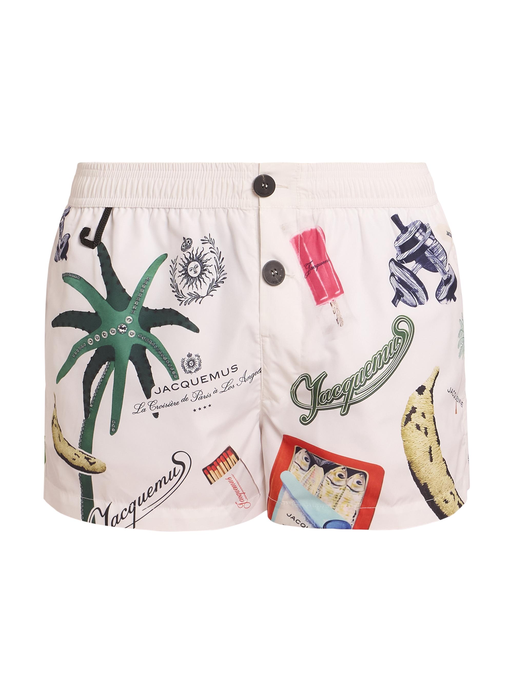 Jacquemus Men's Le Maillot Puntini Logo Abstract Swim Shorts - Off White Printed Patch